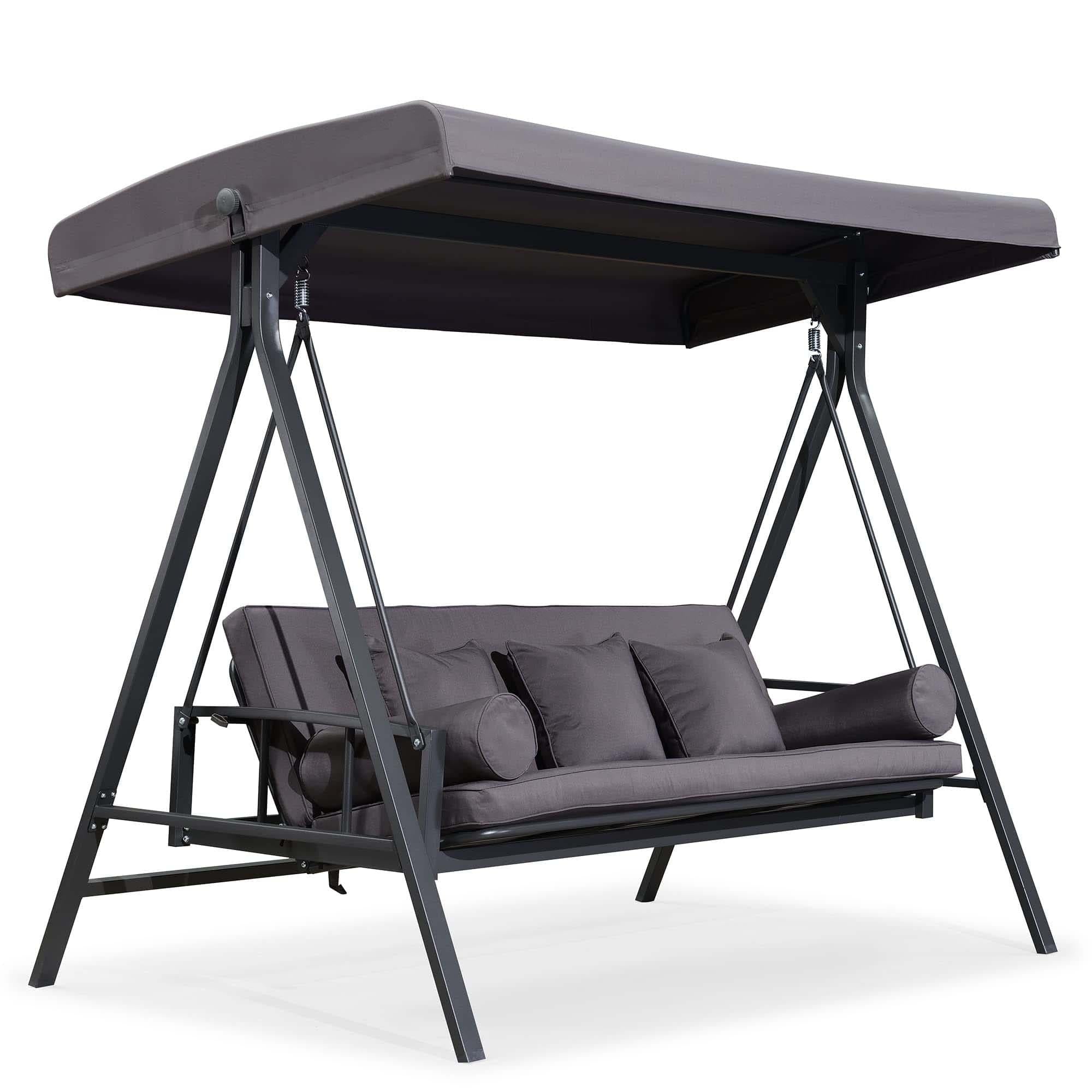 PURPLE LEAF Balancelle Lit De Jardin 3 Places Exterieur Convertible en Acier Balançoire Toit Inclinaison Réglable Balancelle Hollywood, Kaki - Purpleaf France