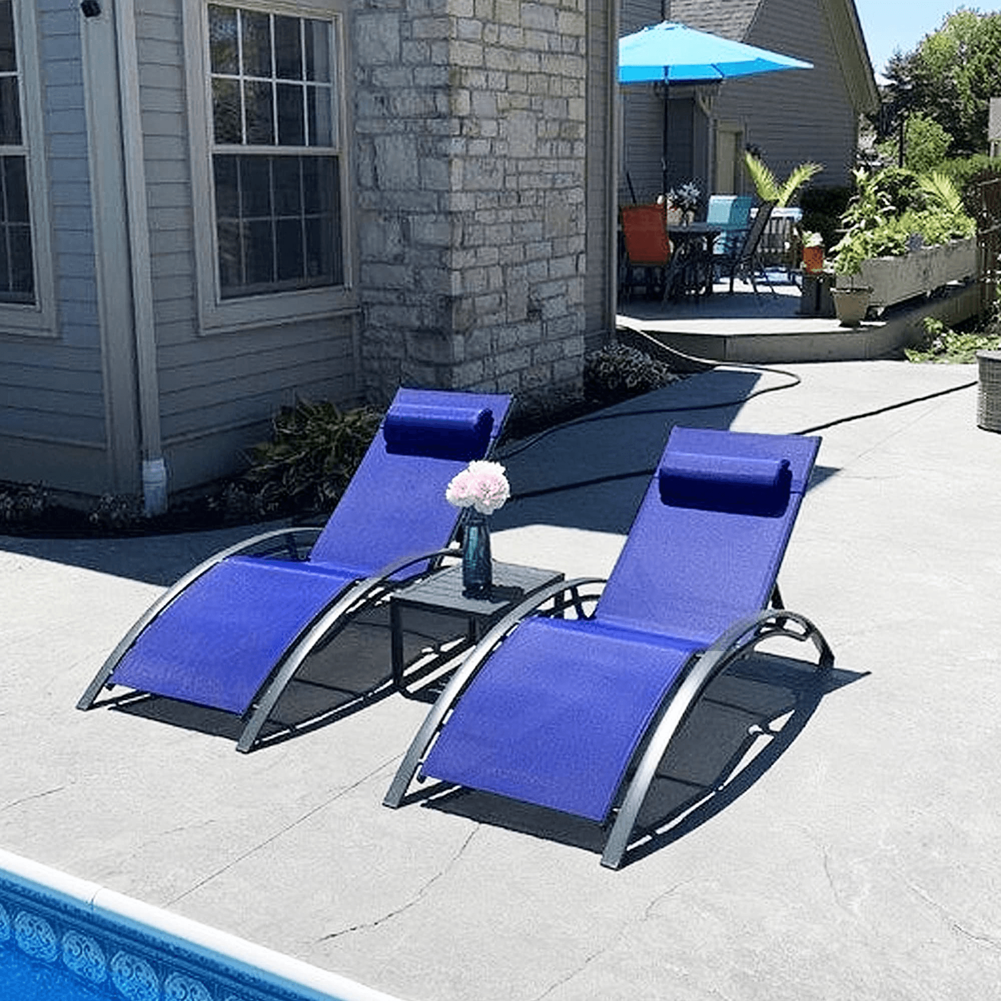 PURPLE LEAF Patio Chaise longue Ensemble de 3 Chaise longue d'extérieur Plage Piscine Bain de soleil Chaise longue inclinable, Table d'appoint incluse - Purpleaf France