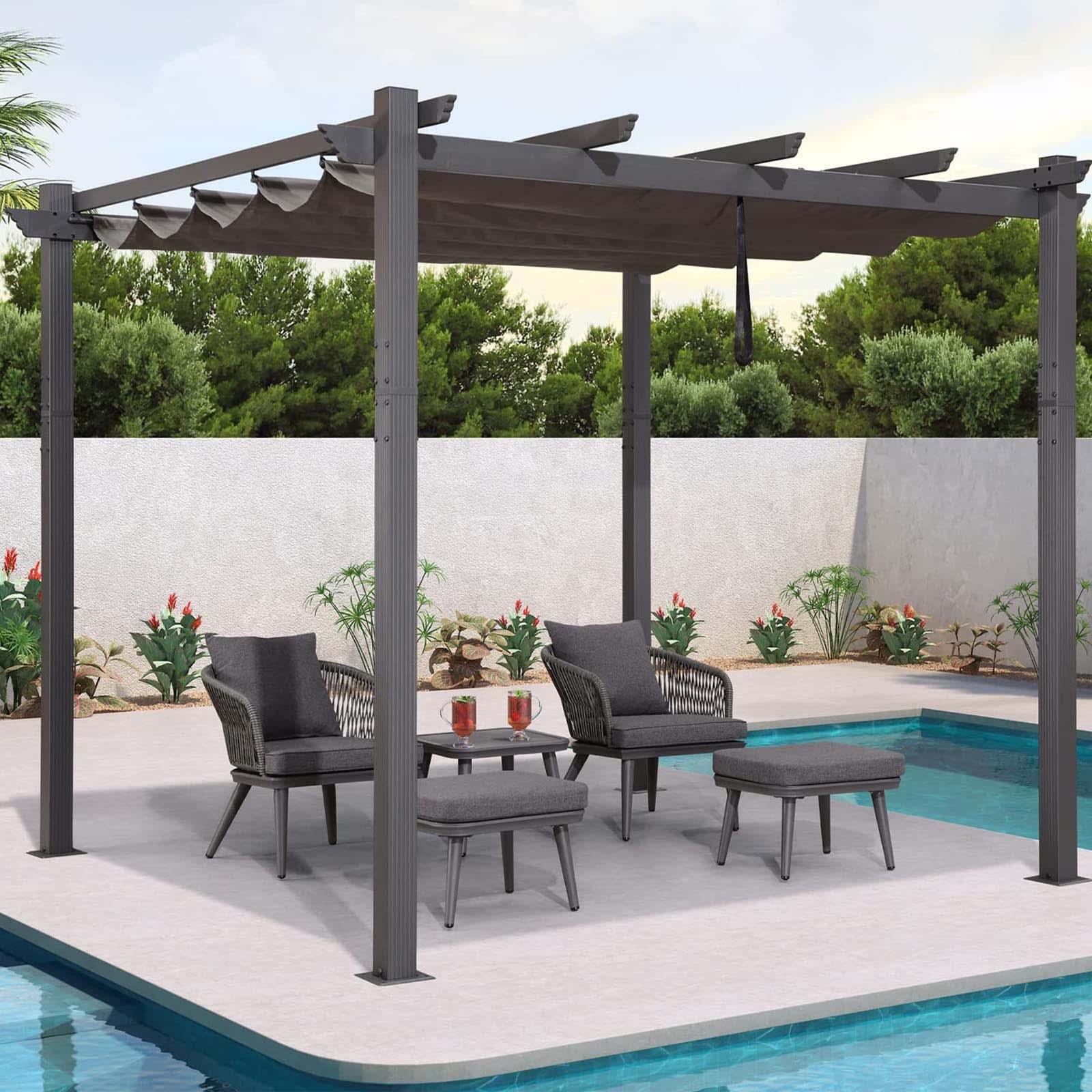 PURPLE LEAF Pergola Aluminium 3x3.65 m Tissu Teint en Fil Pergola pour Terrasse Exterieur, Toit Coulissante, Pavillon De Jardin - Purpleaf France