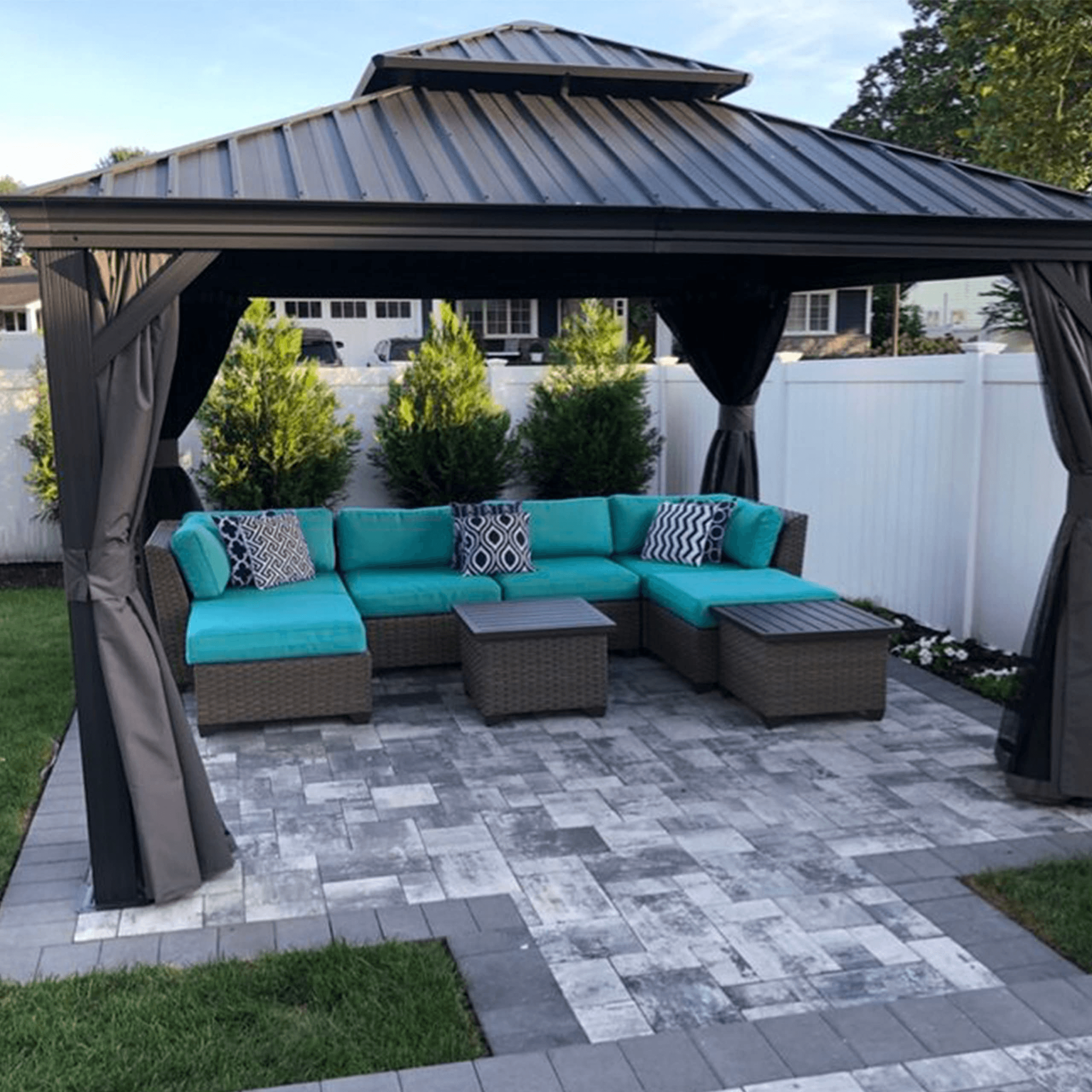 PURPLE LEAF Tonnelle de Jardin Tonnelle Aluminum avec Moustiquaire et Rideaux Pavillon de Jardin à Double Toit Acier Galvanisé, Gris - Purpleaf France