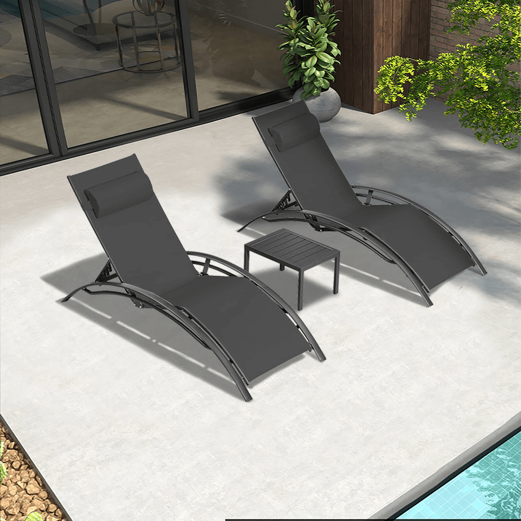 PURPLE LEAF Patio Chaise longue Ensemble de 3 Chaise longue d'extérieur Plage Piscine Bain de soleil Chaise longue inclinable, Table d'appoint incluse - Purpleaf France