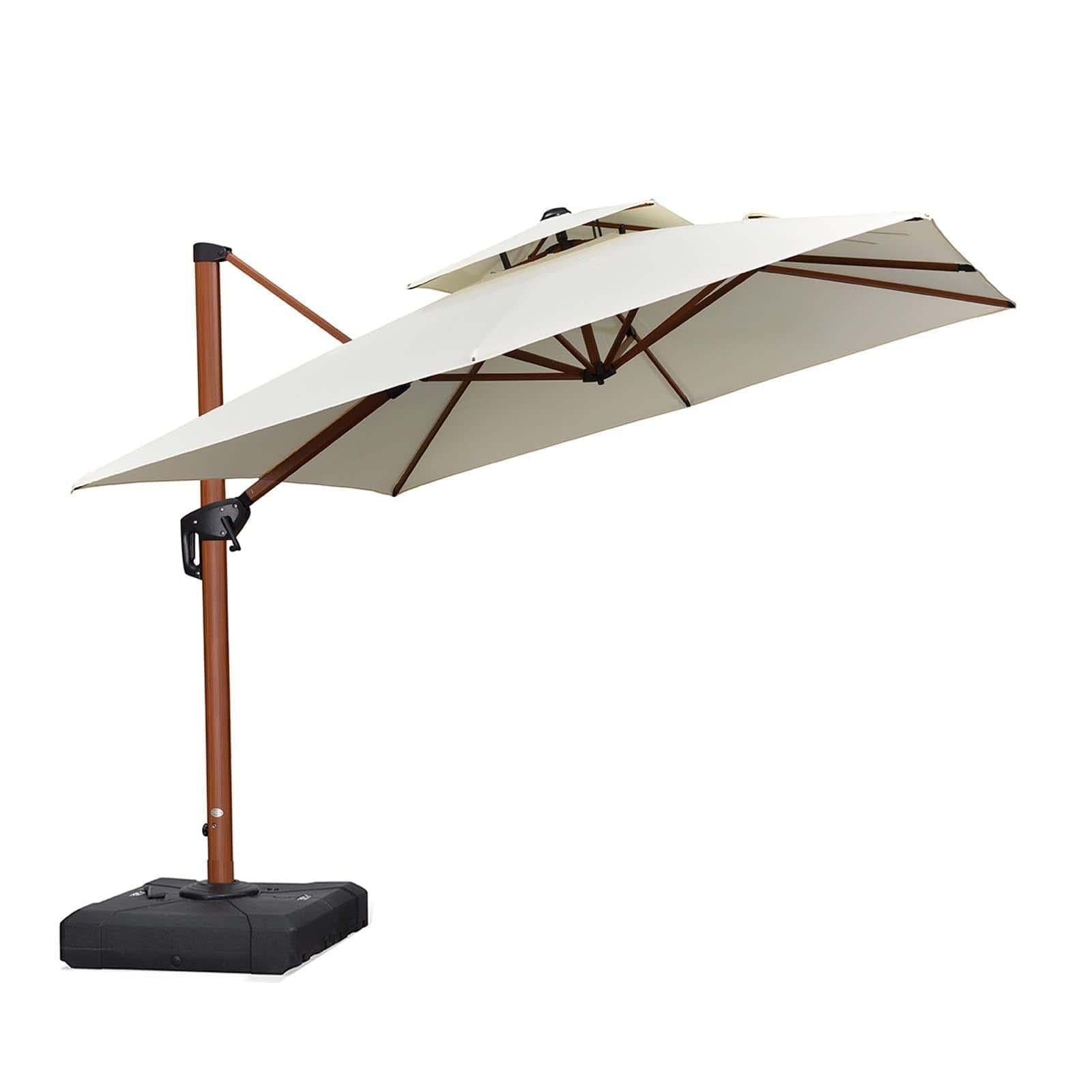 PURPLE LEAF Parasol Déporté inclinable, Grain de Bois en Aluminium Parasol De Jardin Exterieur Toit à Double Rotatif 360°,Parasol Terrasse Exterieur - Purpleaf France