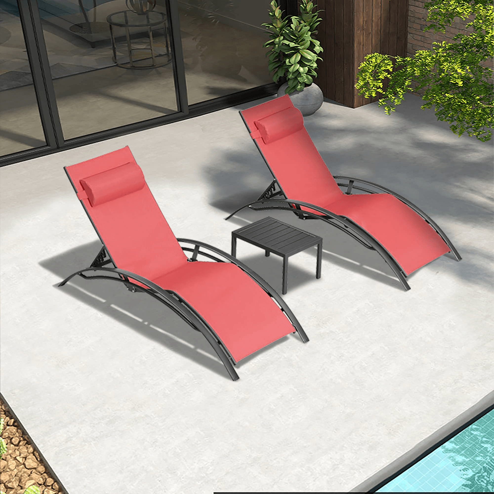 PURPLE LEAF Patio Chaise longue Ensemble de 3 Chaise longue d'extérieur Plage Piscine Bain de soleil Chaise longue inclinable, Table d'appoint incluse - Purpleaf France