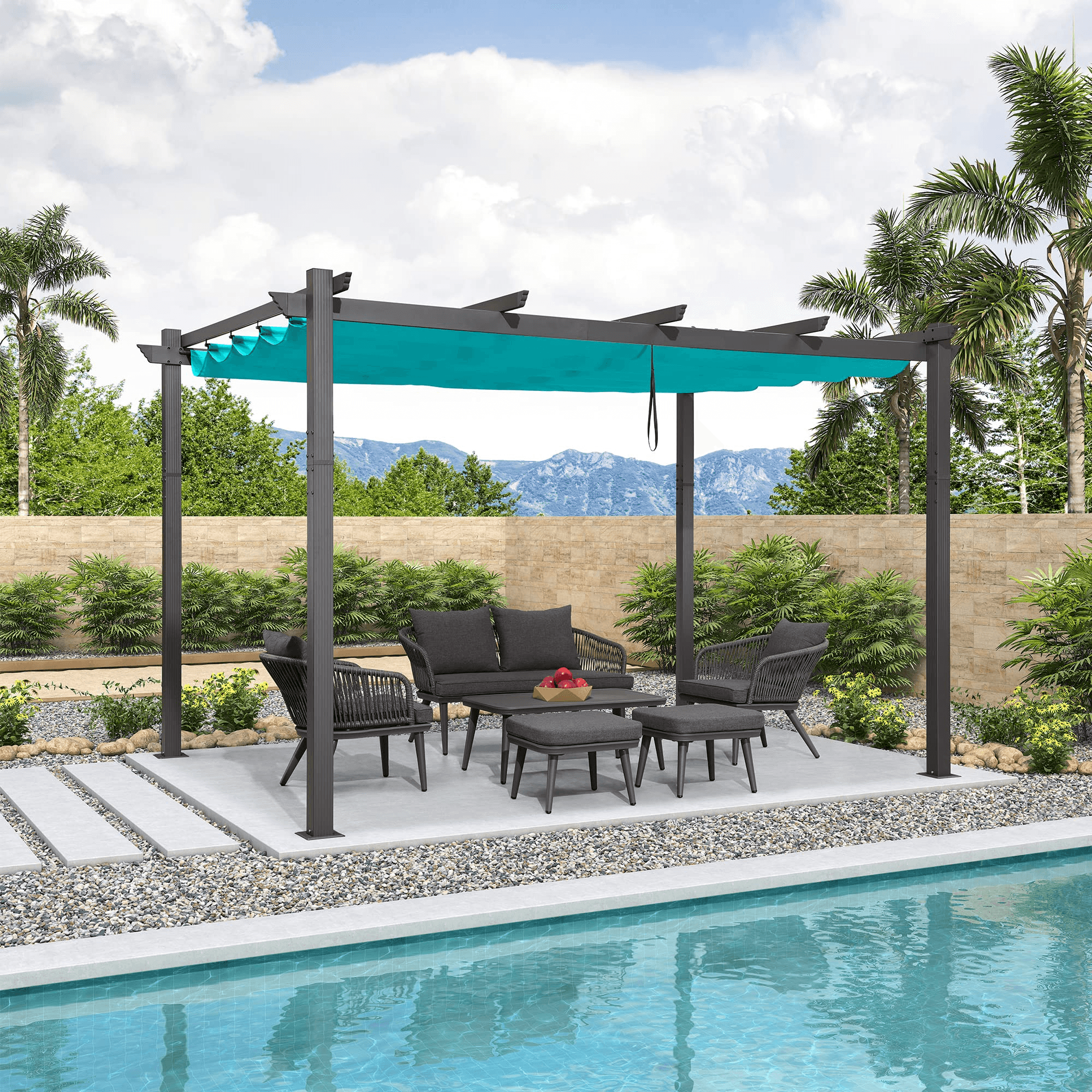 PURPLE LEAF Pergola Aluminium 3x3.65 m Tissu Teint en Fil Pergola pour Terrasse Exterieur, Toit Coulissante, Pavillon De Jardin - Purpleaf France