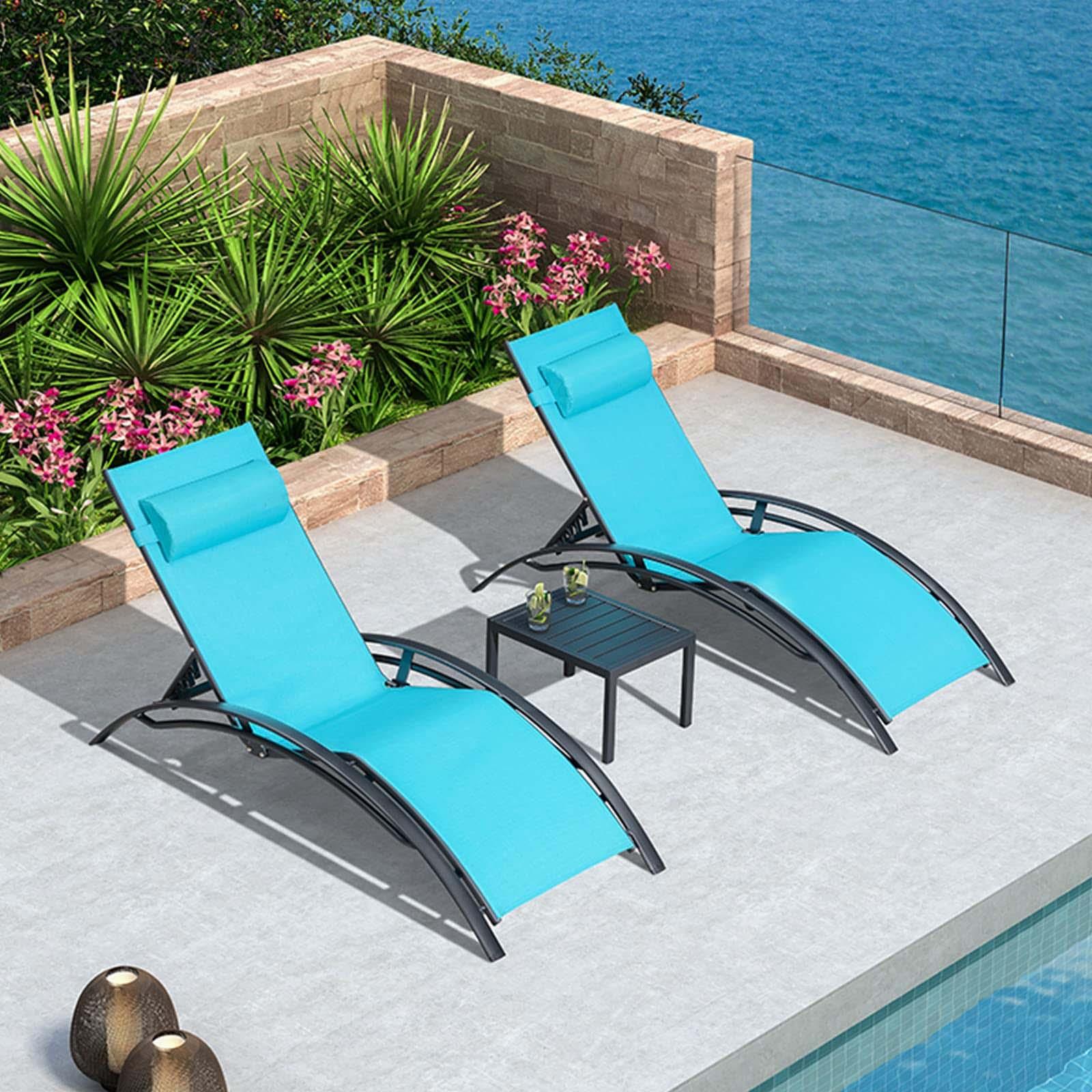 PURPLE LEAF Patio Chaise longue Ensemble de 3 Chaise longue d'extérieur Plage Piscine Bain de soleil Chaise longue inclinable, Table d'appoint incluse - Purpleaf France