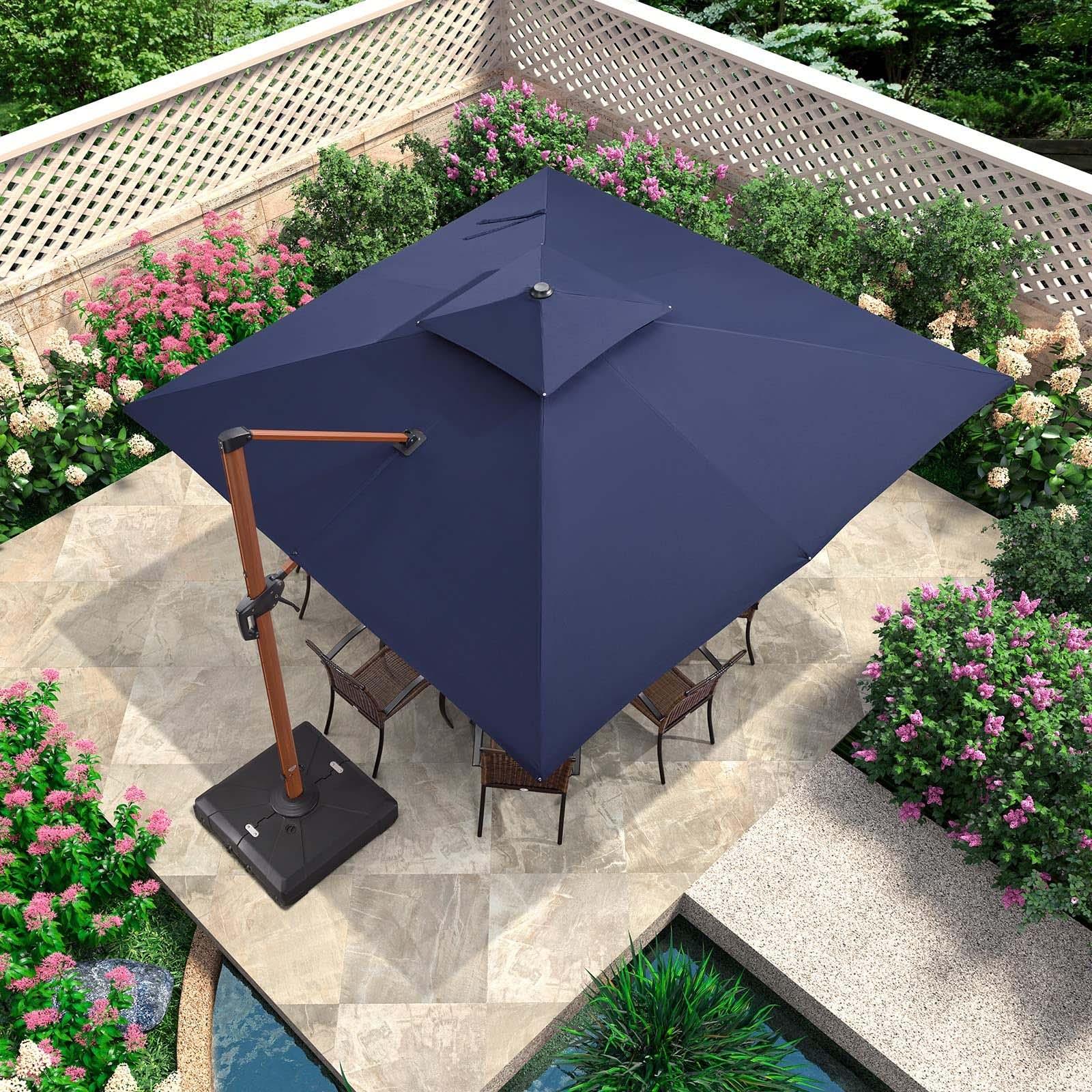 PURPLE LEAF Parasol Déporté inclinable, Grain de Bois en Aluminium Parasol De Jardin Exterieur Toit à Double Rotatif 360°,Parasol Terrasse Exterieur - Purpleaf France