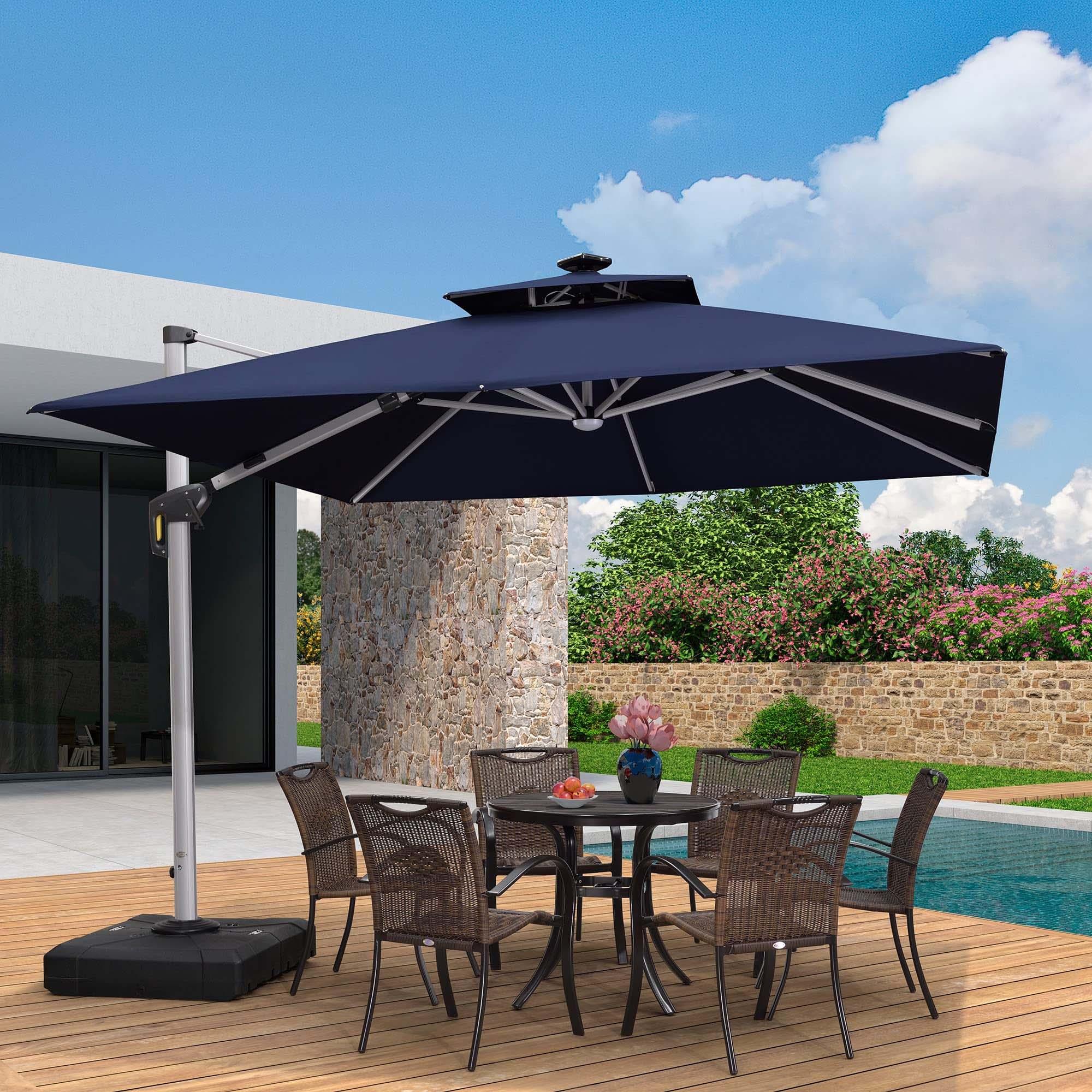 PURPLE LEAF Parasol De Jardin Exterieur 2.7 x2.7 m avec LED, Parasol Déporté Toit à Double Rotatif 360°, Parasol Excentré Inclinable, Parasol Terrasse Exterieur, Marine - Purpleaf France