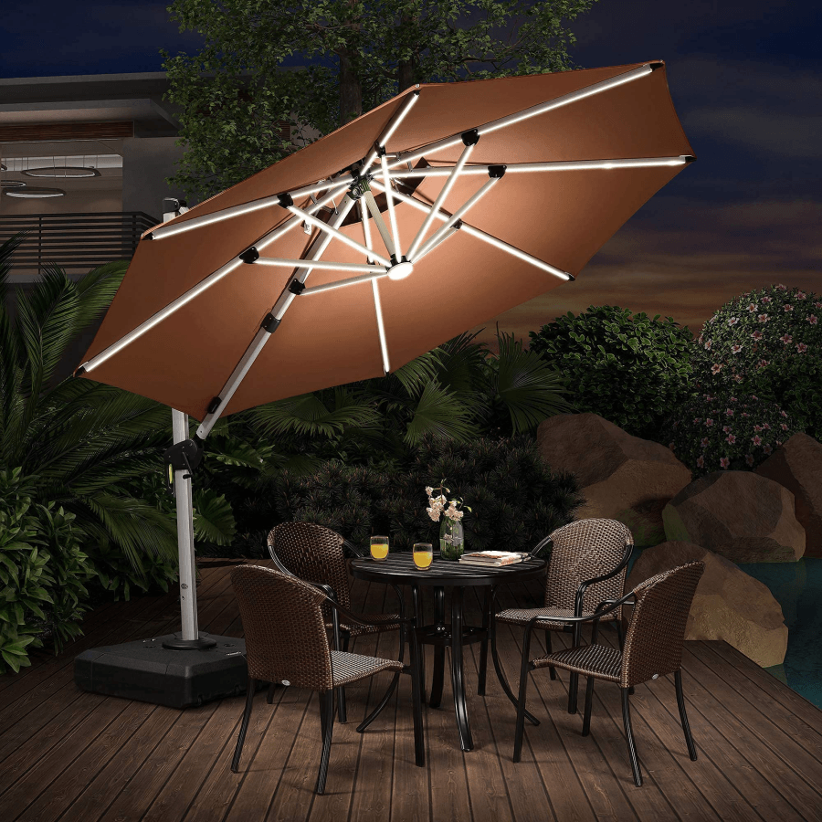 PURPLE LEAF Parapluie de patio avec lumières Grand parapluie en  porte-à-faux Abat-jour extérieur Parapluie décalé coupe-vent Parasol robuste