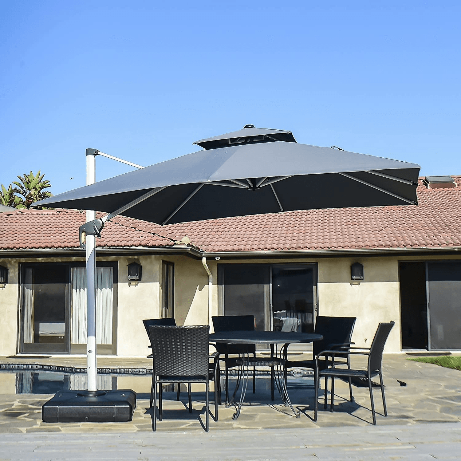 PURPLE LEAF Parasol Déporté Inclinable, Parasol De Jardin Exterieur Toit à Double Rotatif 360°,Parasol Terrasse Exterieur Luxueux - Purpleaf France