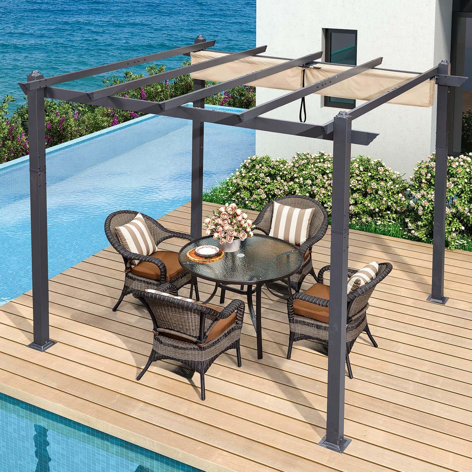 PURPLE LEAF Pergola Aluminium 3x3.65 m Tissu Teint en Fil Pergola pour Terrasse Exterieur, Toit Coulissante, Pavillon De Jardin - Purpleaf France