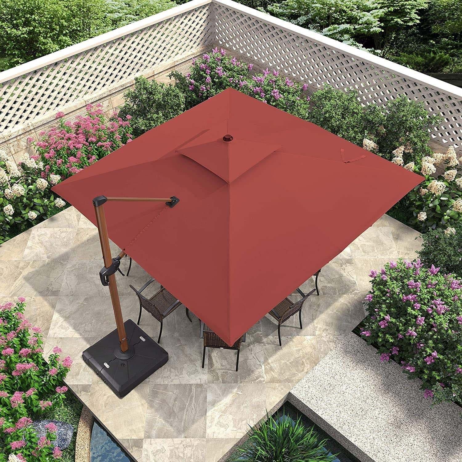 PURPLE LEAF Parasol Déporté inclinable, Grain de Bois en Aluminium Parasol De Jardin Exterieur Toit à Double Rotatif 360°,Parasol Terrasse Exterieur - Purpleaf France