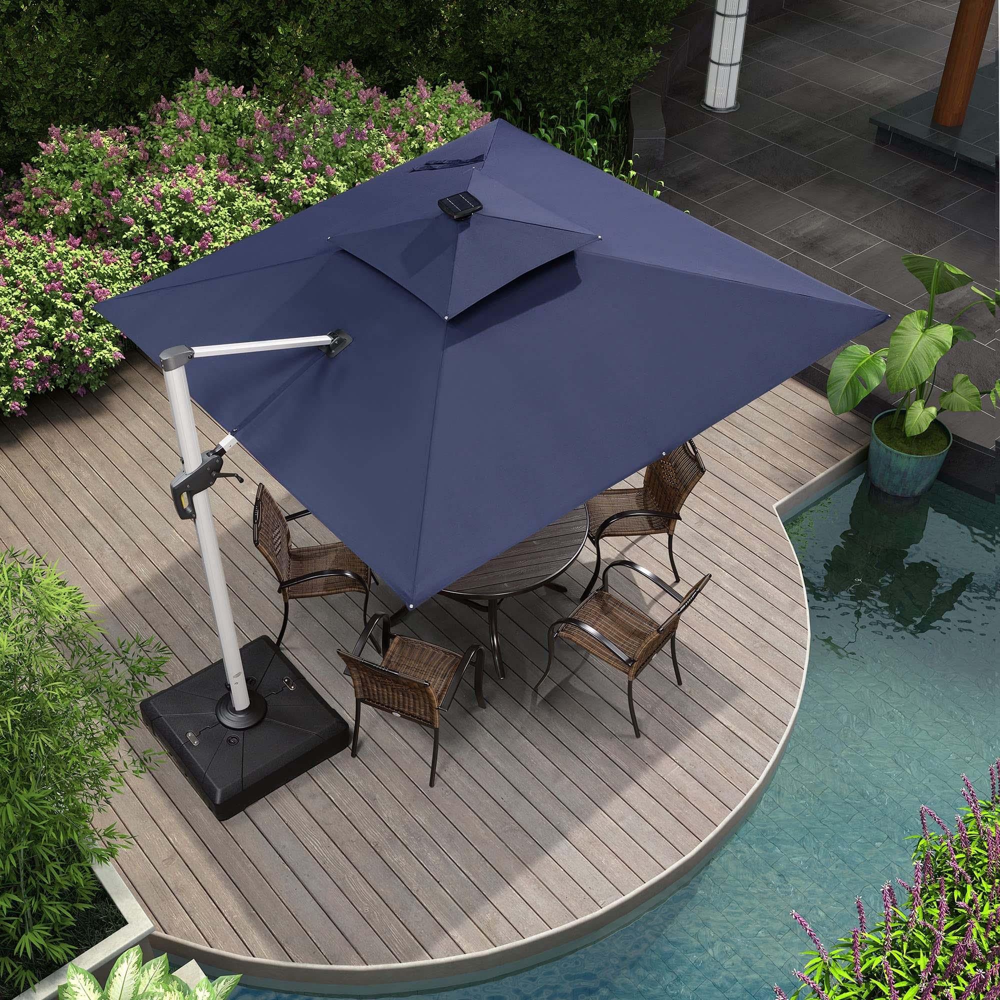 PURPLE LEAF Parasol De Jardin Exterieur 2.7 x2.7 m avec LED, Parasol Déporté Toit à Double Rotatif 360°, Parasol Excentré Inclinable, Parasol Terrasse Exterieur, Marine - Purpleaf France