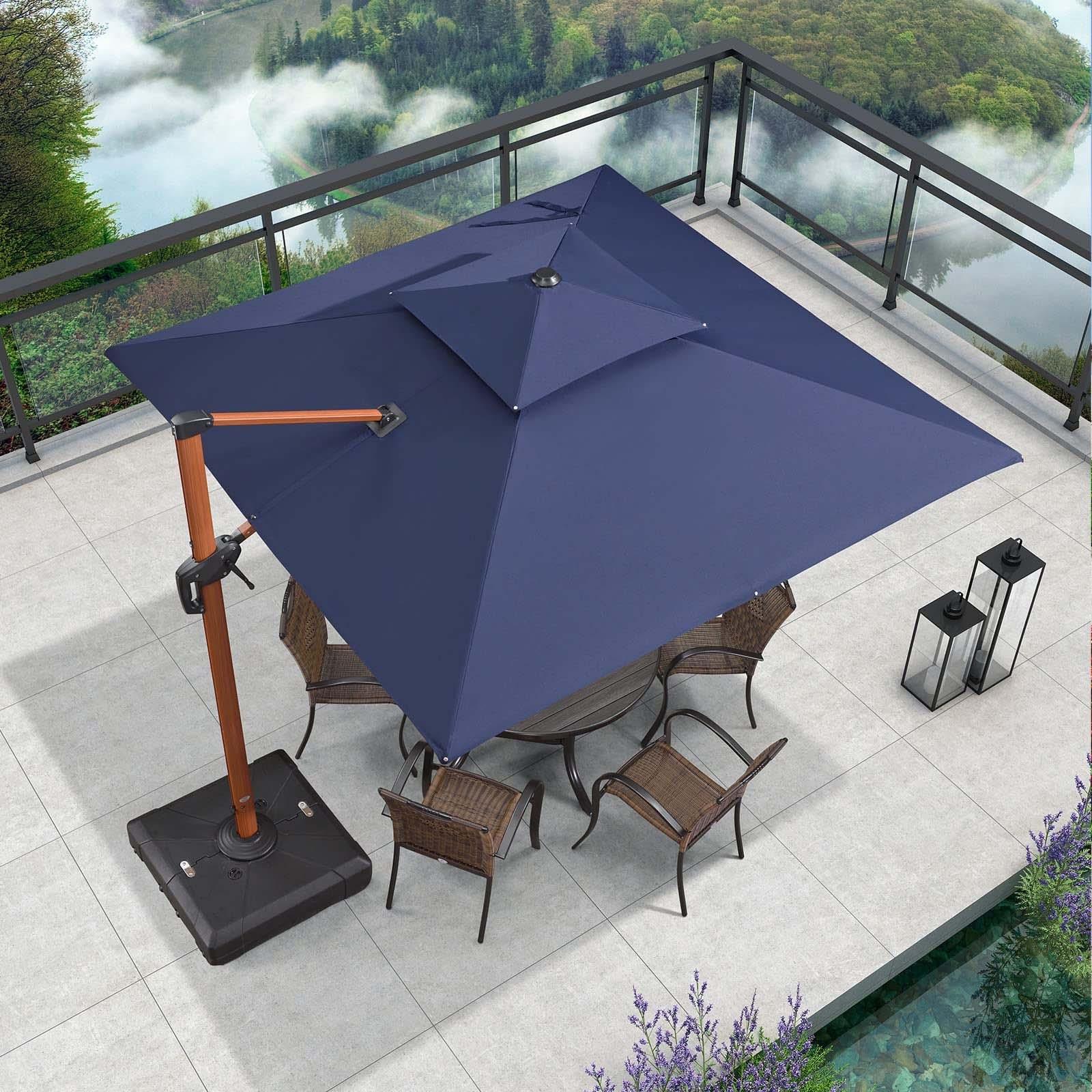 PURPLE LEAF Parasol Déporté inclinable, Grain de Bois en Aluminium Parasol De Jardin Exterieur Toit à Double Rotatif 360°,Parasol Terrasse Exterieur - Purpleaf France