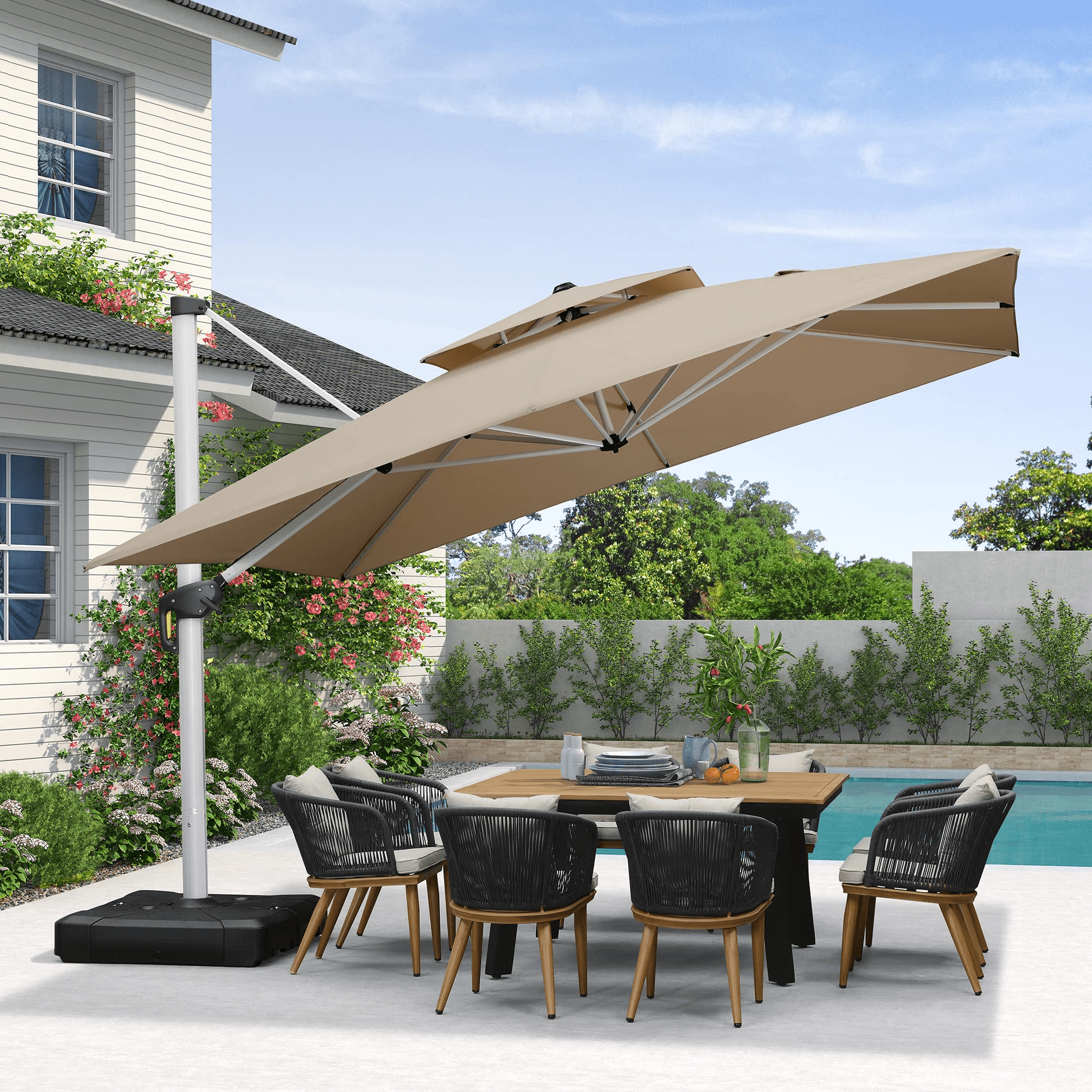 PURPLE LEAF Parasol Déporté Inclinable, Parasol De Jardin Exterieur Toit à Double Rotatif 360°,Parasol Terrasse Exterieur Luxueux - Purpleaf France