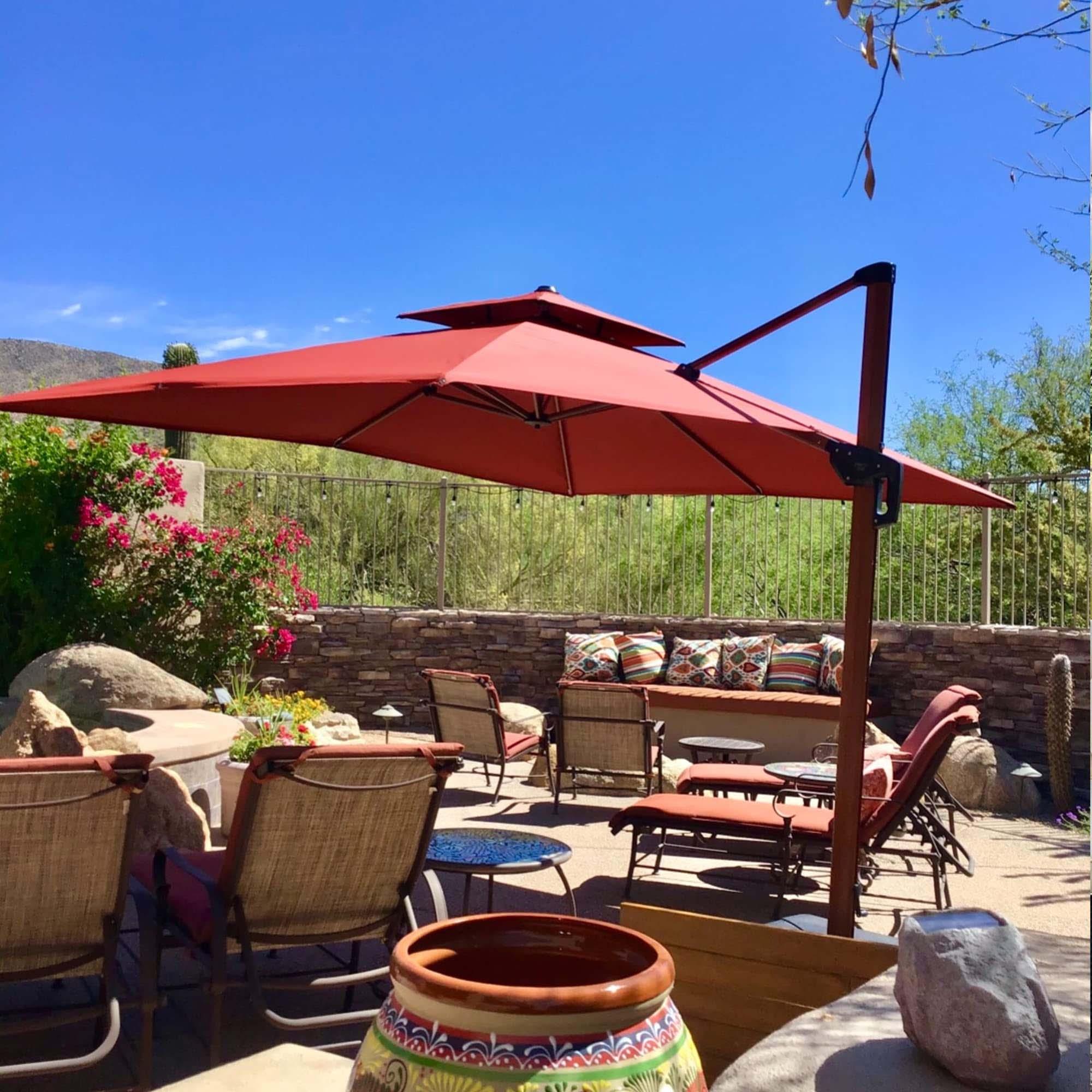PURPLE LEAF Parasol Déporté inclinable, Grain de Bois en Aluminium Parasol De Jardin Exterieur Toit à Double Rotatif 360°,Parasol Terrasse Exterieur - Purpleaf France