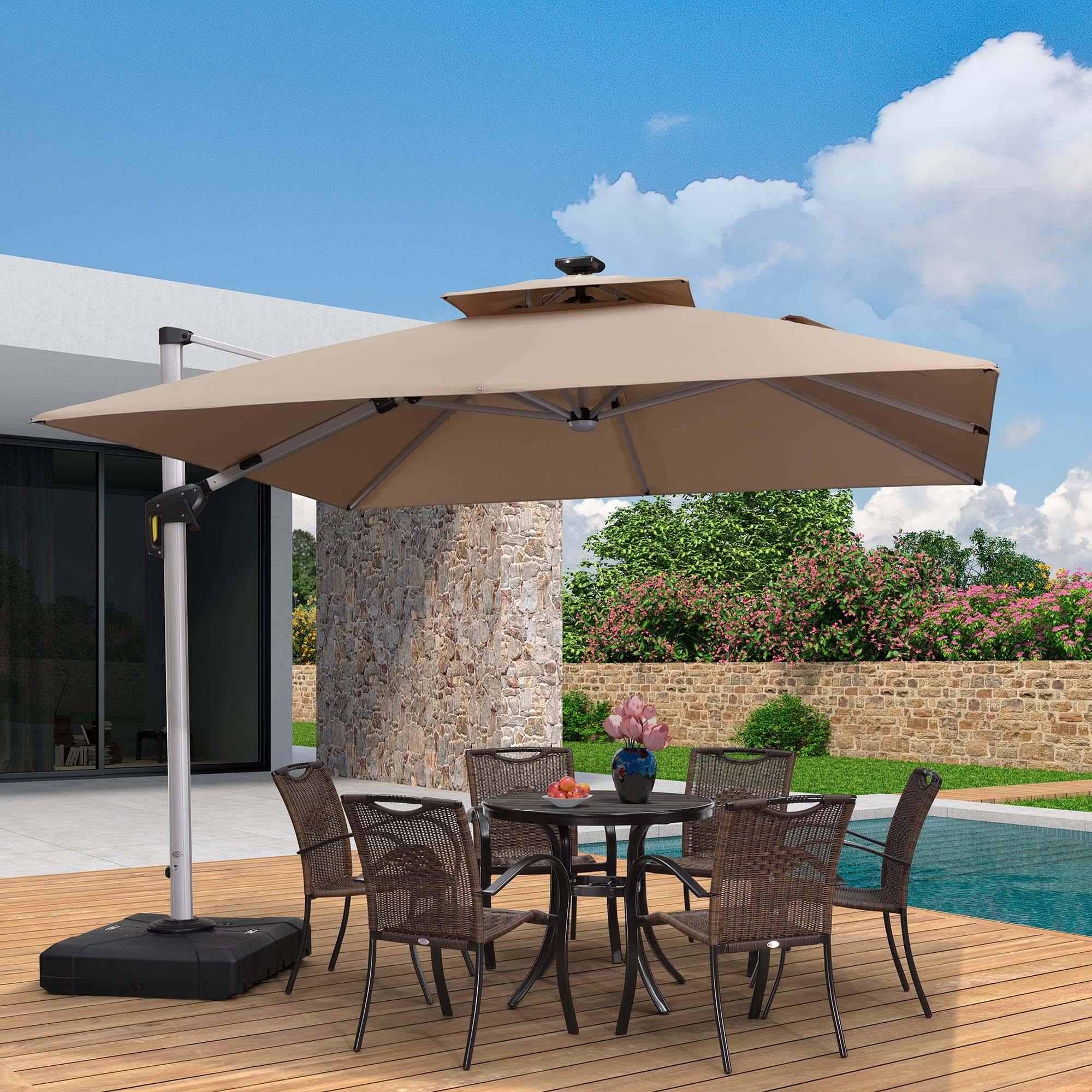 PURPLE LEAF Parasol De Jardin Exterieur 2.7 x2.7 m avec LED, Parasol Déporté Toit à Double Rotatif 360°, Parasol Excentré Inclinable, Parasol Terrasse Exterieur, Marine - Purpleaf France