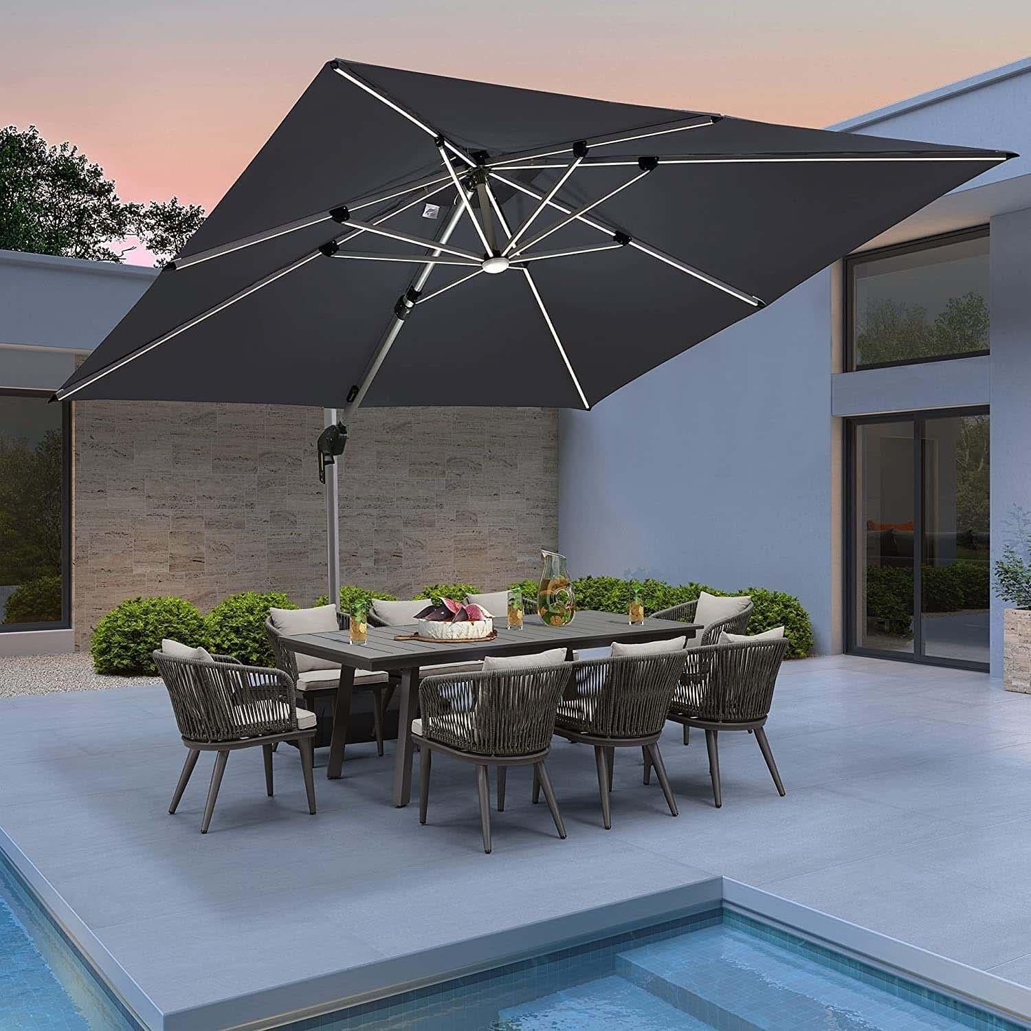 PURPLE LEAF Parasol De Jardin Exterieur 2.7 x2.7 m avec LED, Parasol Déporté Toit à Double Rotatif 360°, Parasol Excentré Inclinable, Parasol Terrasse Exterieur, Marine - Purpleaf France