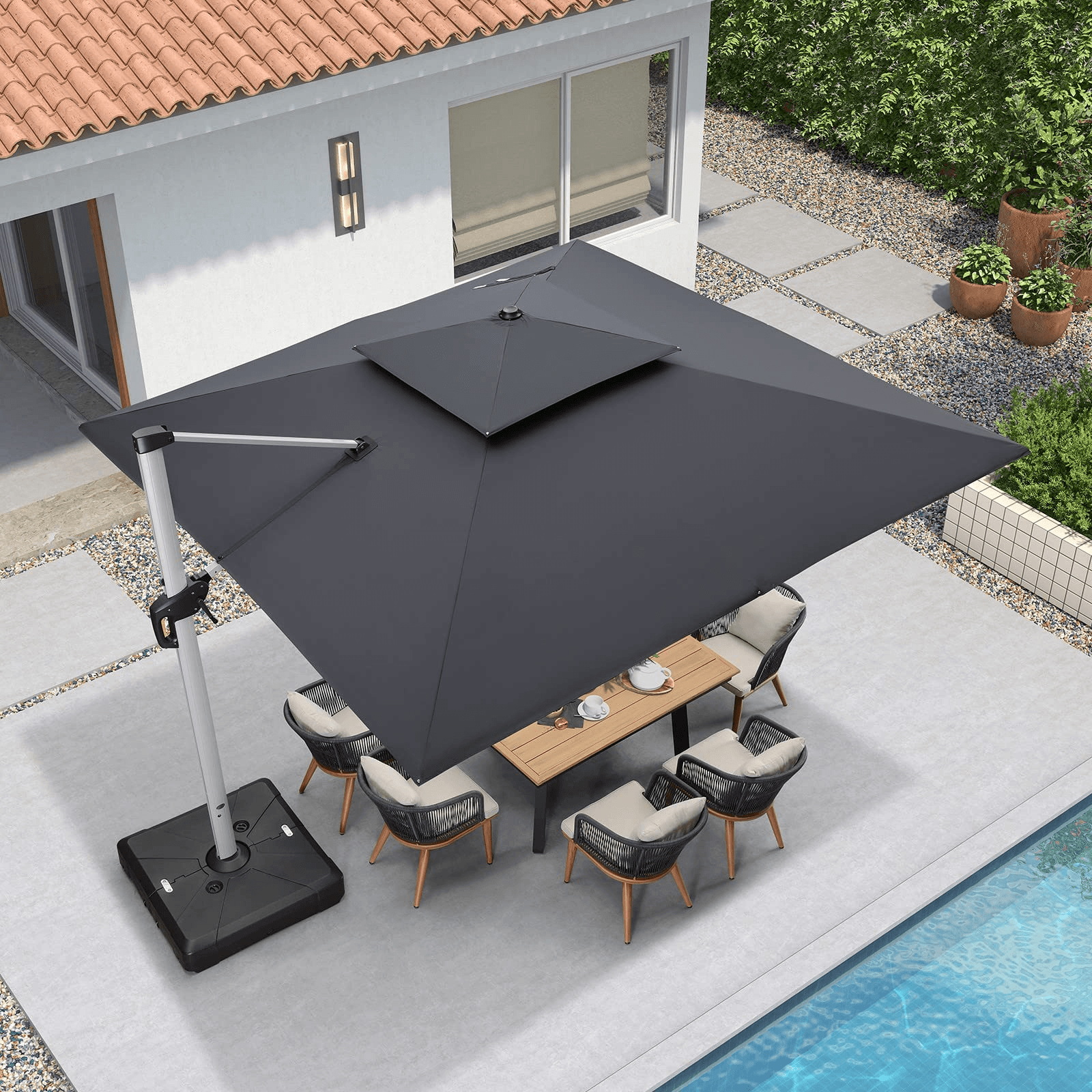 PURPLE LEAF Parasol Déporté Inclinable, Parasol De Jardin Exterieur Toit à Double Rotatif 360°,Parasol Terrasse Exterieur Luxueux - Purpleaf France