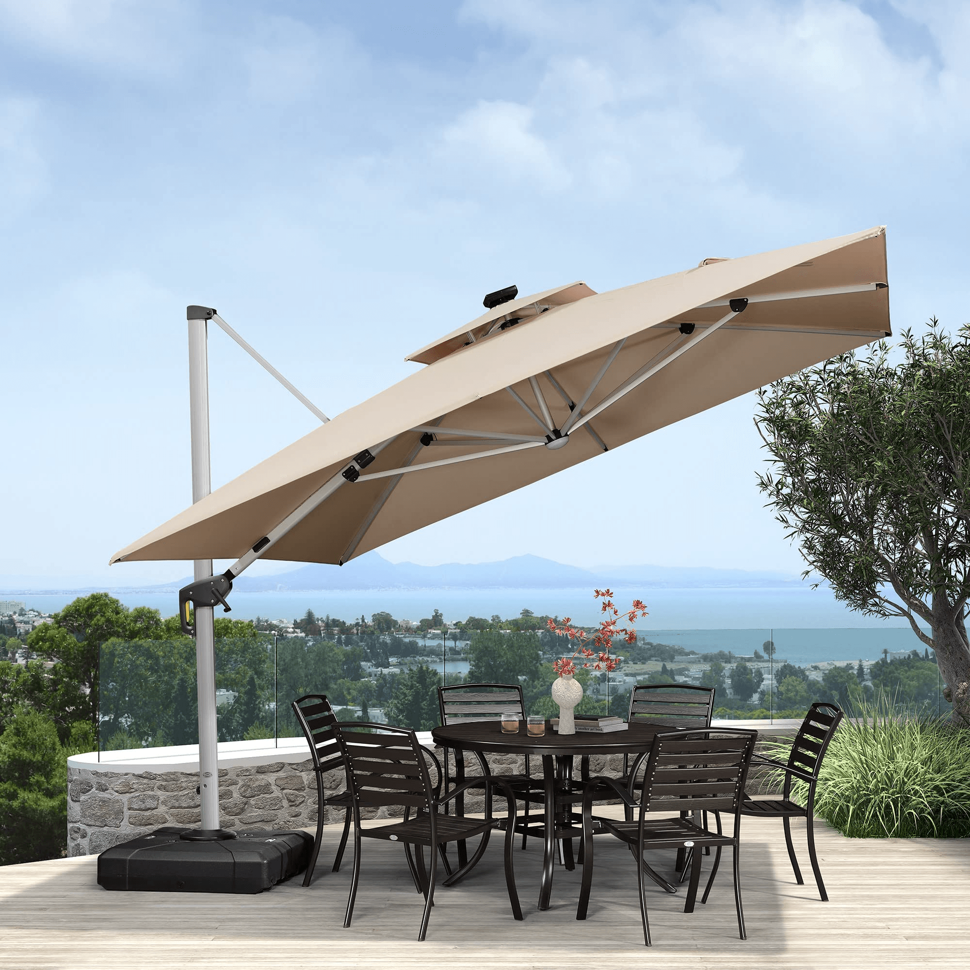 PURPLE LEAF Parasol Déporté Inclinable, Parasol De Jardin Exterieur Toit à Double Rotatif 360°,Parasol Terrasse Exterieur Luxueux - Purpleaf France