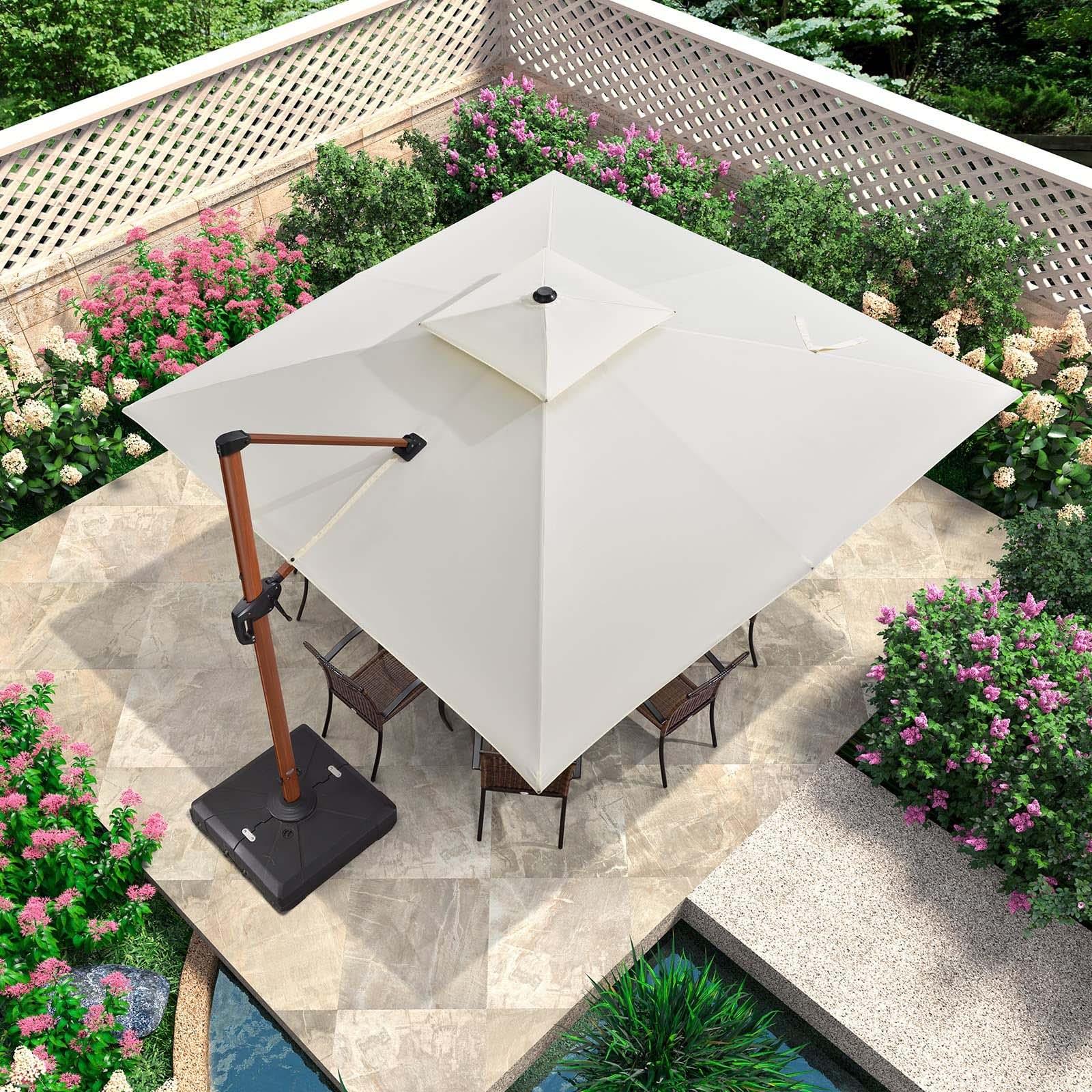 PURPLE LEAF Parasol Déporté inclinable, Grain de Bois en Aluminium Parasol De Jardin Exterieur Toit à Double Rotatif 360°,Parasol Terrasse Exterieur - Purpleaf France