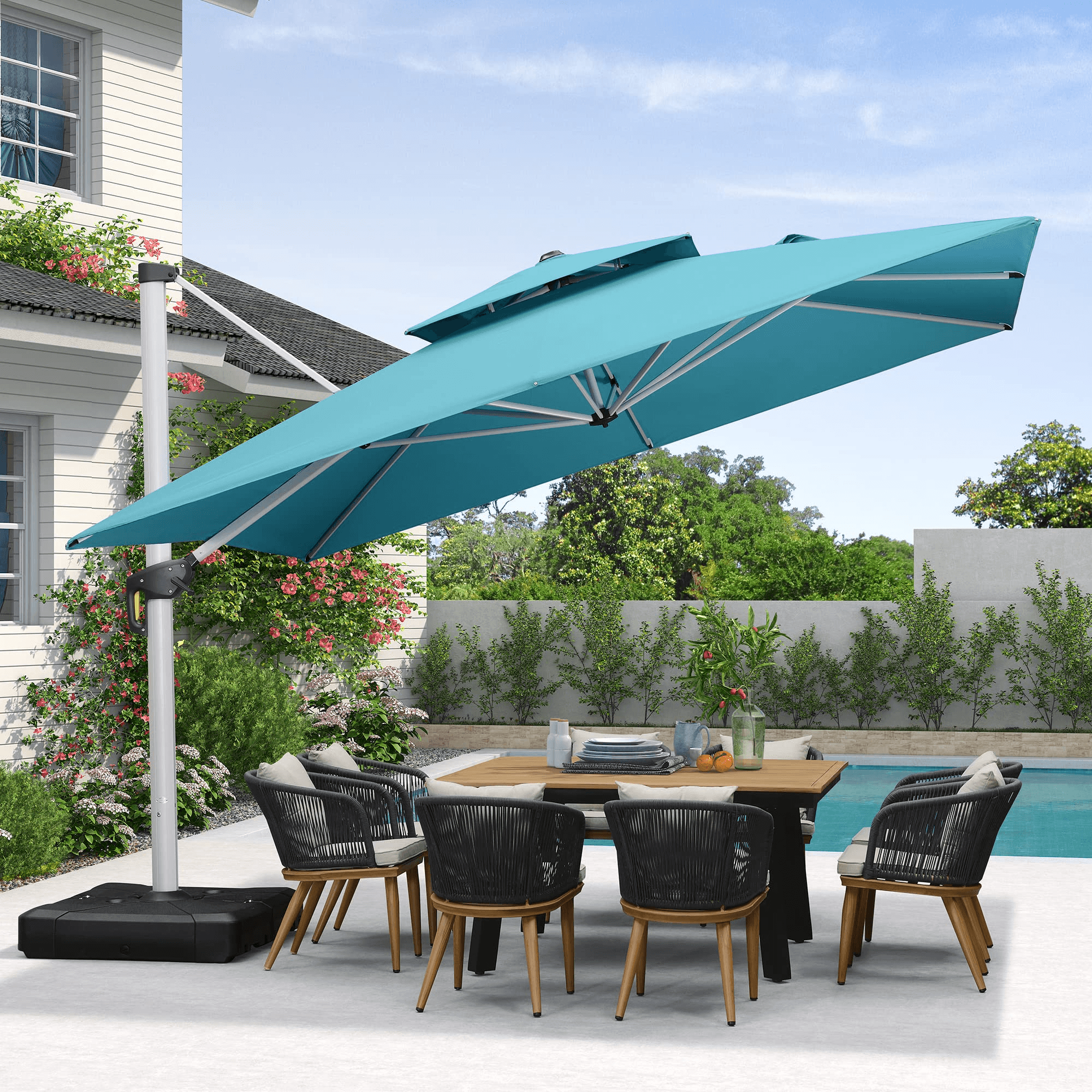 PURPLE LEAF Parasol Déporté Inclinable, Parasol De Jardin Exterieur Toit à Double Rotatif 360°,Parasol Terrasse Exterieur Luxueux - Purpleaf France