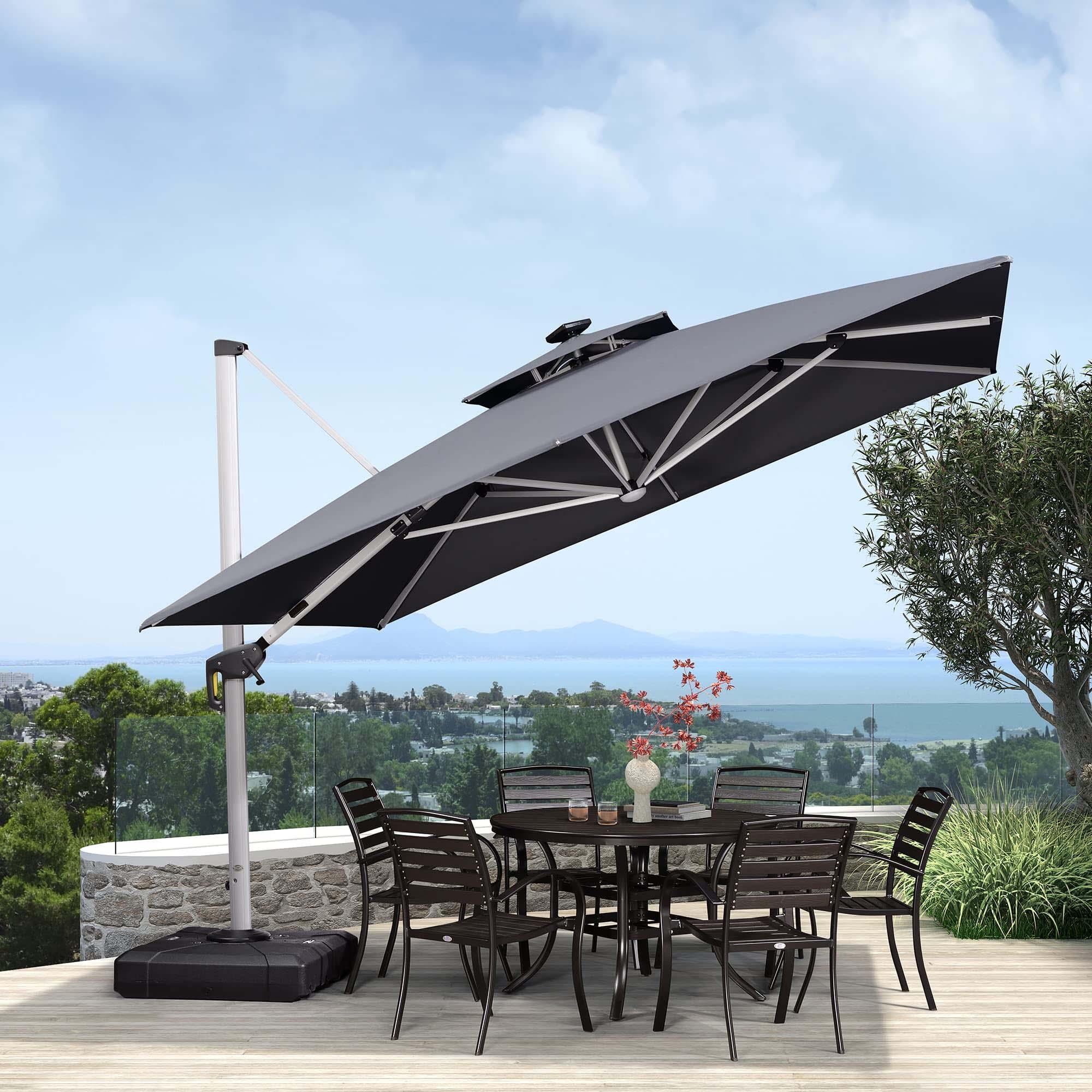 PURPLE LEAF Parasol De Jardin Exterieur 2.7 x2.7 m avec LED, Parasol Déporté Toit à Double Rotatif 360°, Parasol Excentré Inclinable, Parasol Terrasse Exterieur, Marine - Purpleaf France