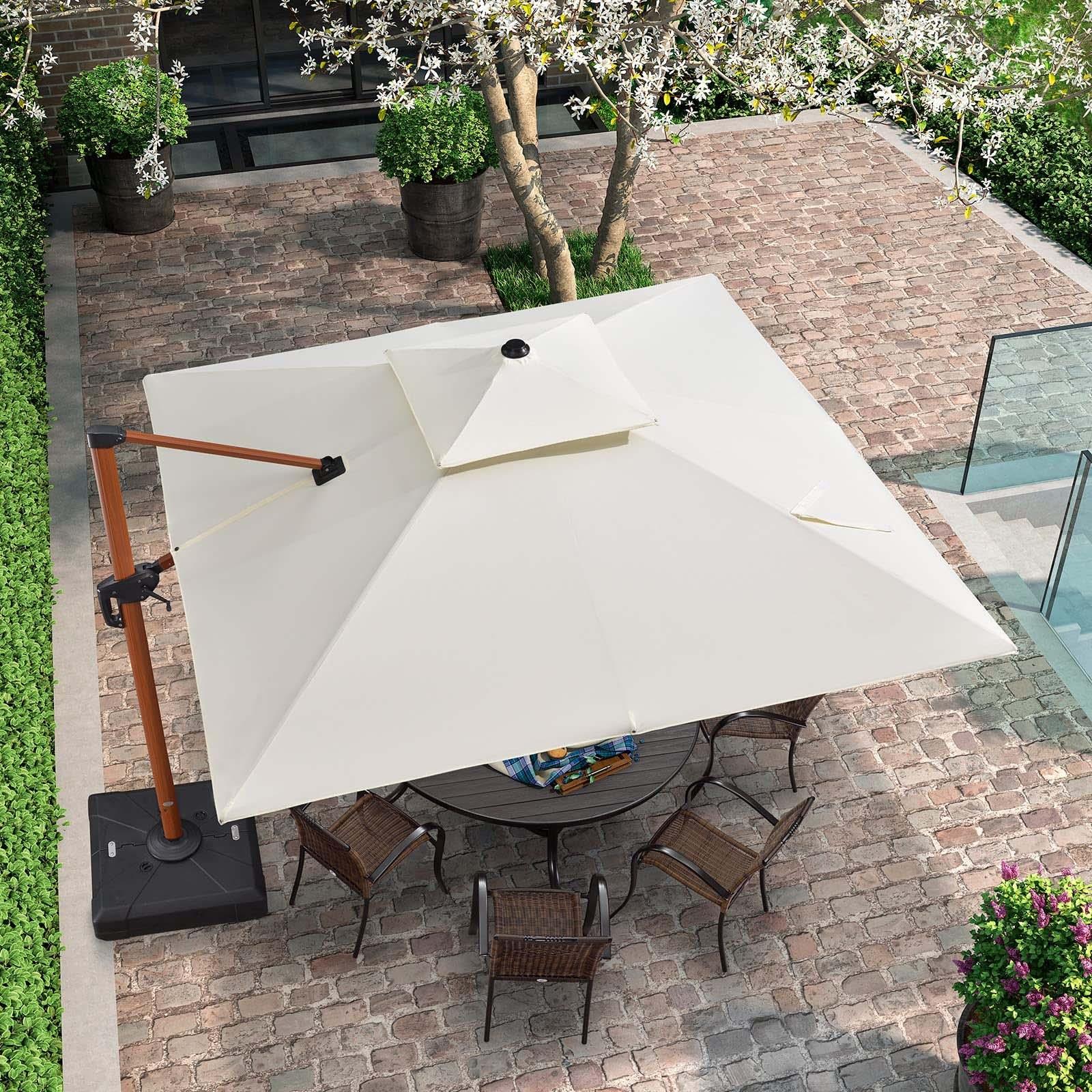 PURPLE LEAF Parasol Déporté inclinable, Grain de Bois en Aluminium Parasol De Jardin Exterieur Toit à Double Rotatif 360°,Parasol Terrasse Exterieur - Purpleaf France