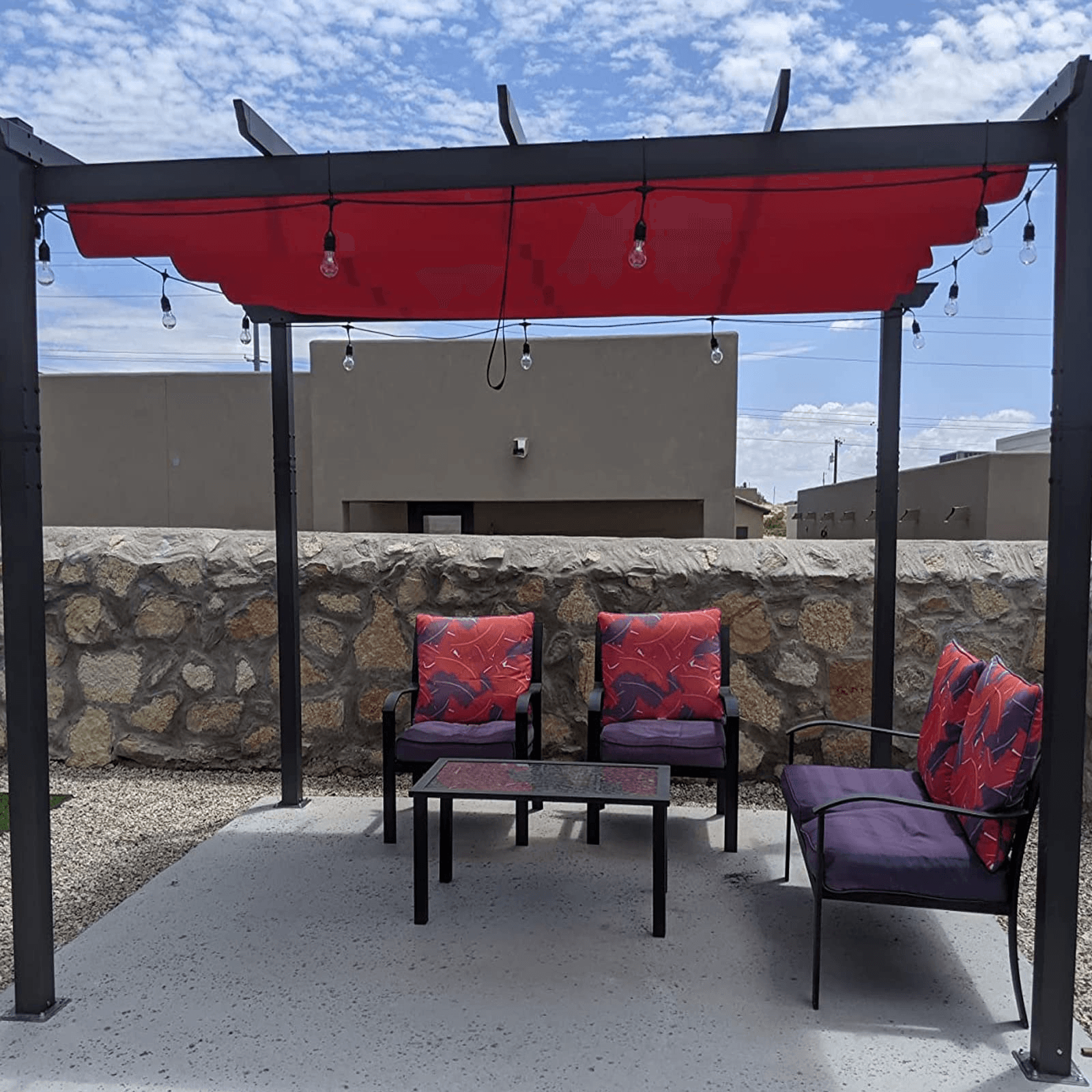 PURPLE LEAF Pergola Aluminium 3x3.65 m Tissu Teint en Fil Pergola pour Terrasse Exterieur, Toit Coulissante, Pavillon De Jardin - Purpleaf France