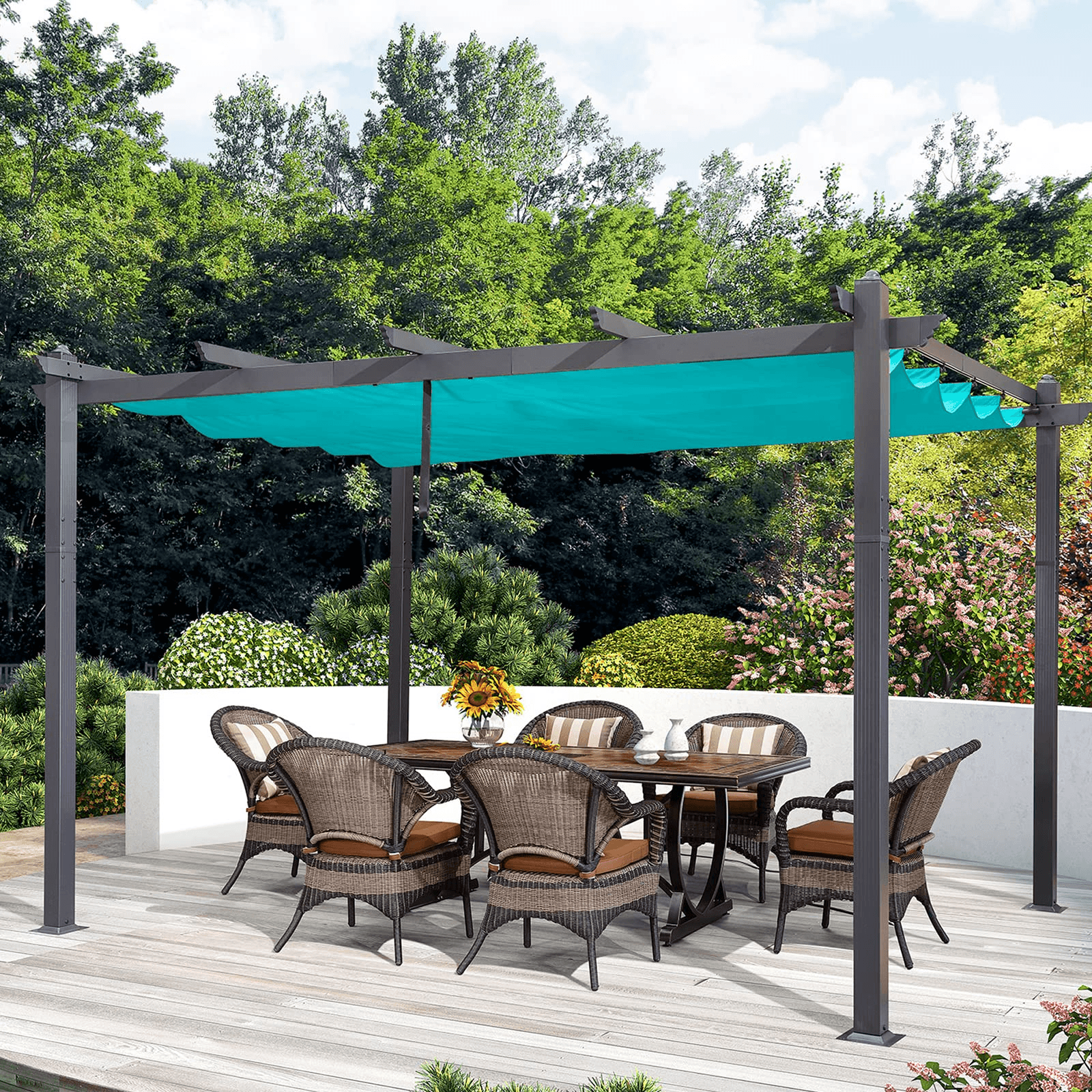 PURPLE LEAF Pergola Aluminium 3x3.65 m Tissu Teint en Fil Pergola pour Terrasse Exterieur, Toit Coulissante, Pavillon De Jardin - Purpleaf France