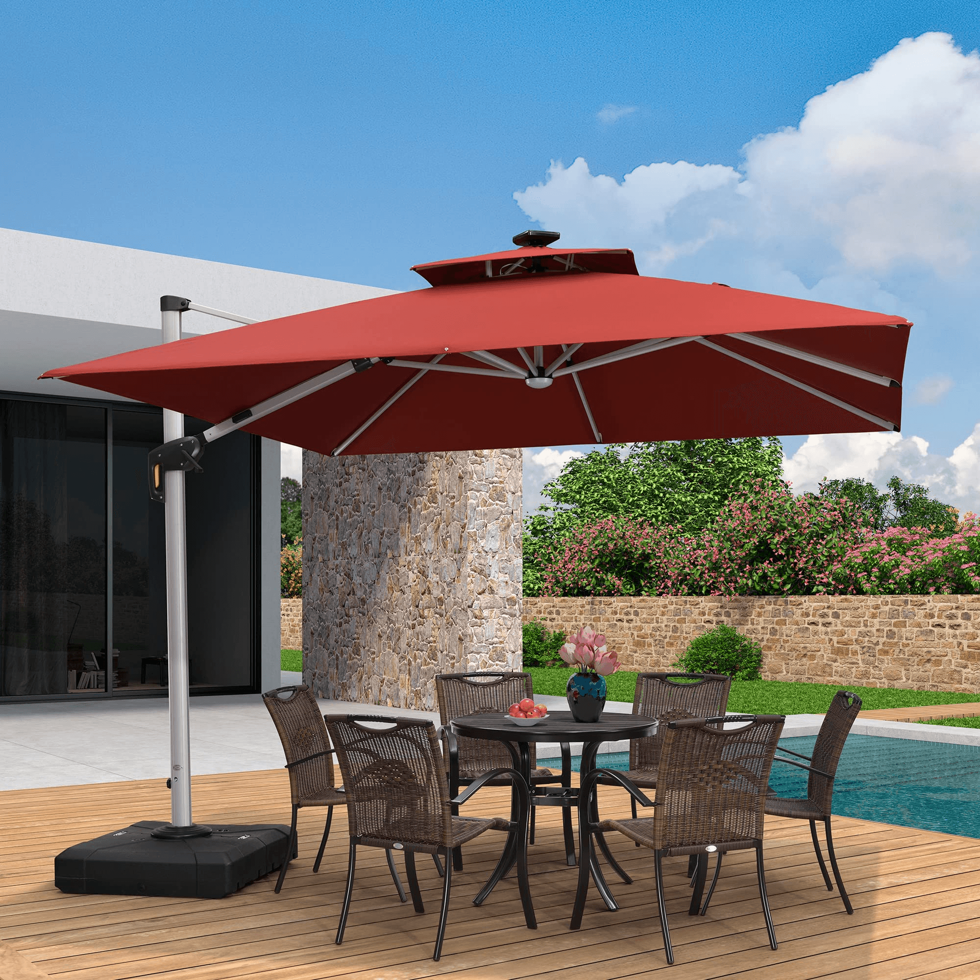 PURPLE LEAF Parasol Déporté Inclinable, Parasol De Jardin Exterieur Toit à Double Rotatif 360°,Parasol Terrasse Exterieur Luxueux - Purpleaf France