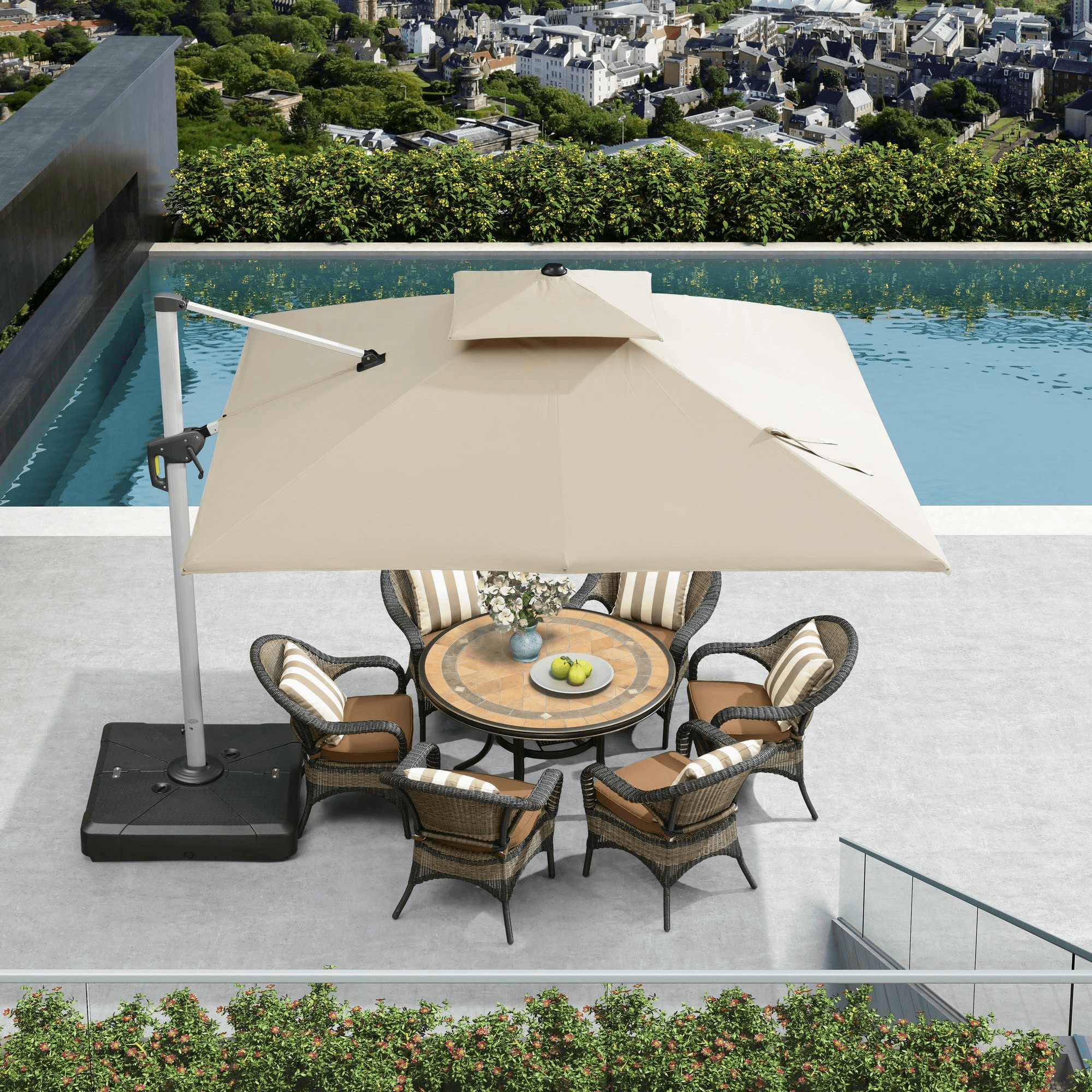 PURPLE LEAF Parasol Déporté Inclinable, Parasol De Jardin Exterieur Toit à Double Rotatif 360°,Parasol Terrasse Exterieur Luxueux - Purpleaf France