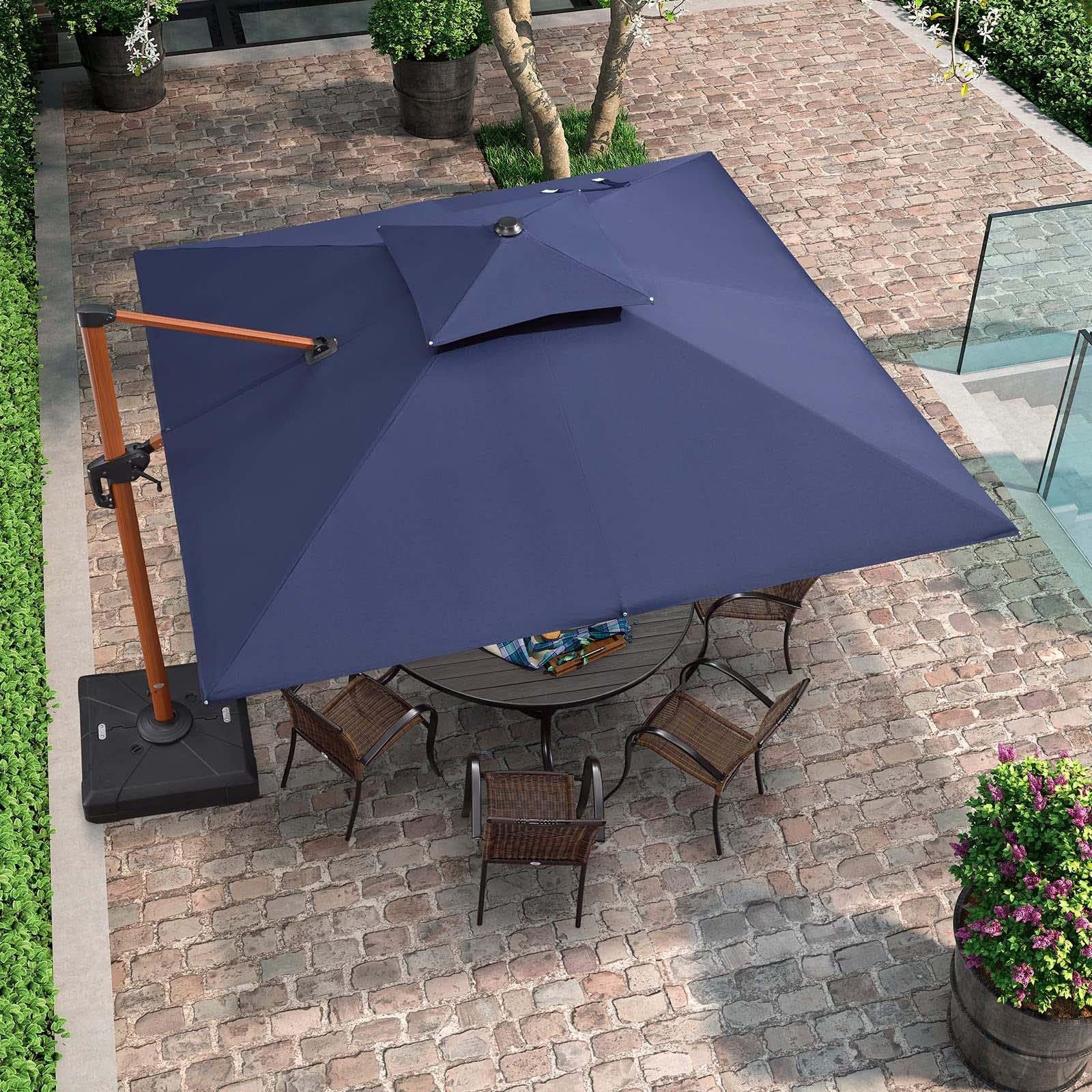 PURPLE LEAF Parasol Déporté inclinable, Grain de Bois en Aluminium Parasol De Jardin Exterieur Toit à Double Rotatif 360°,Parasol Terrasse Exterieur - Purpleaf France