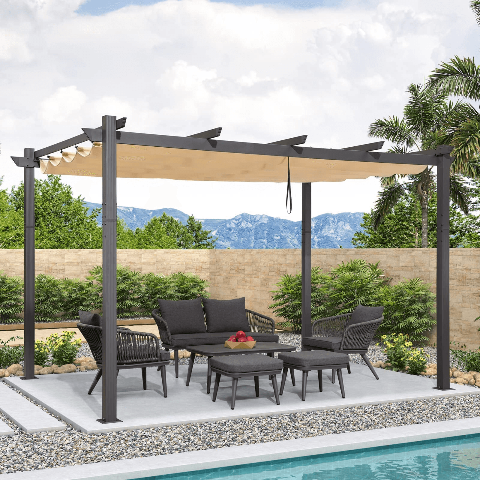 PURPLE LEAF Pergola Aluminium 3x3.65 m Tissu Teint en Fil Pergola pour Terrasse Exterieur, Toit Coulissante, Pavillon De Jardin - Purpleaf France