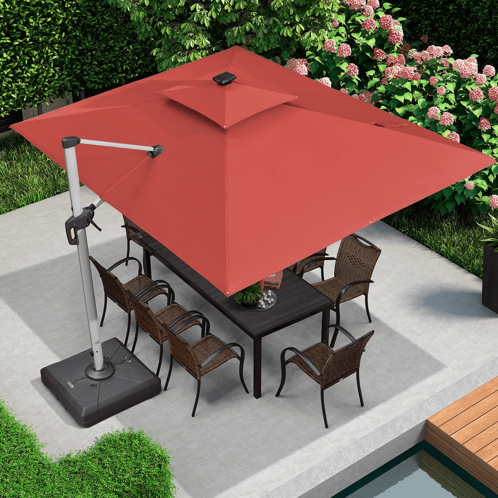 PURPLE LEAF Parasol De Jardin Exterieur Rectangulaire avec LED, Parasol Déporté Toit à Double Rotatif 360°, Parasol Excentré Inclinable, Parasol Terrasse Exterieur - Purpleaf France