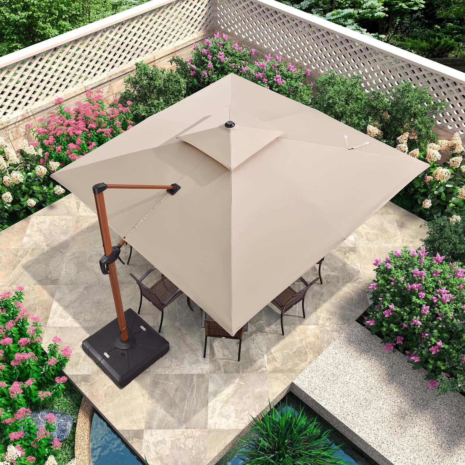 PURPLE LEAF Parasol Déporté inclinable, Grain de Bois en Aluminium Parasol De Jardin Exterieur Toit à Double Rotatif 360°,Parasol Terrasse Exterieur - Purpleaf France