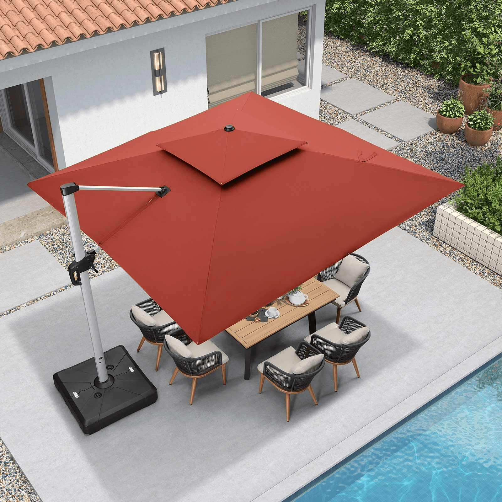 PURPLE LEAF Parasol Déporté Inclinable, Parasol De Jardin Exterieur Toit à Double Rotatif 360°,Parasol Terrasse Exterieur Luxueux - Purpleaf France