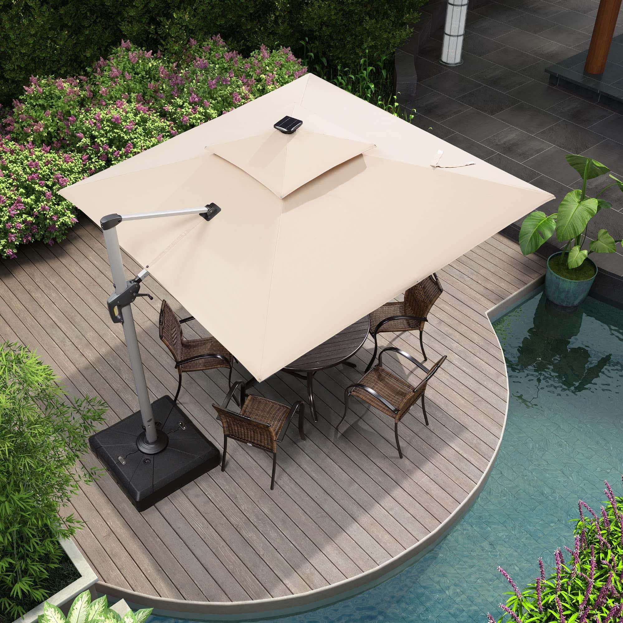 PURPLE LEAF Parasol De Jardin Exterieur 2.7 x2.7 m avec LED, Parasol Déporté Toit à Double Rotatif 360°, Parasol Excentré Inclinable, Parasol Terrasse Exterieur, Marine - Purpleaf France