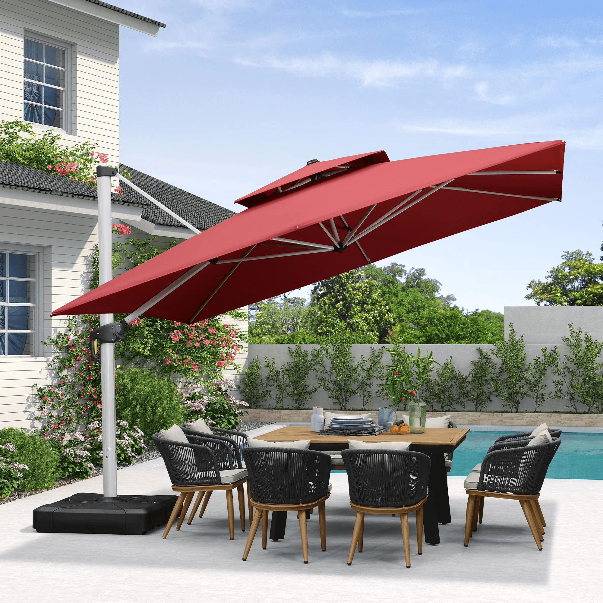 PURPLE LEAF Parasol Déporté Inclinable, Parasol De Jardin Exterieur Toit à Double Rotatif 360°,Parasol Terrasse Exterieur Luxueux - Purpleaf France