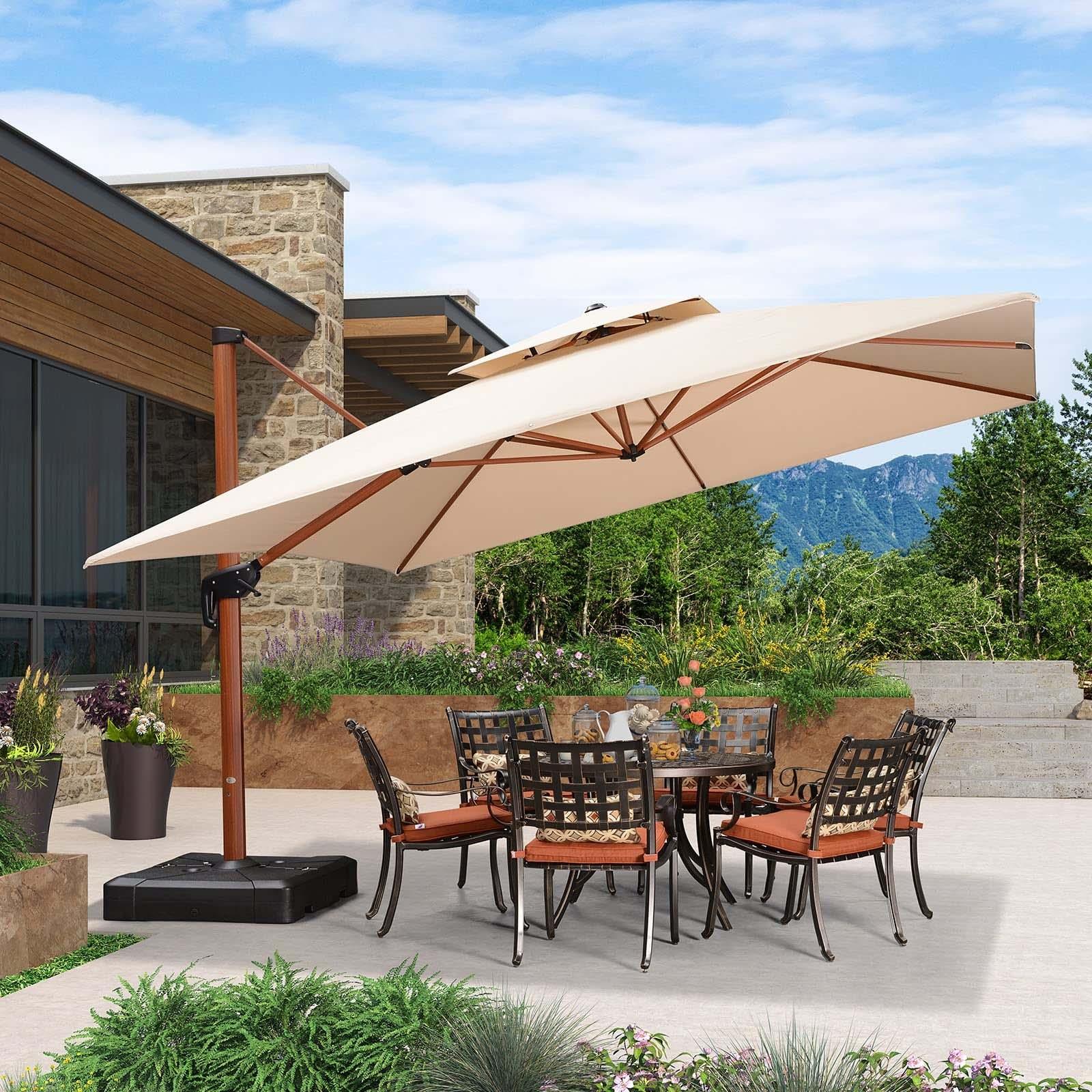 PURPLE LEAF Parasol Déporté inclinable, Grain de Bois en Aluminium Parasol De Jardin Exterieur Toit à Double Rotatif 360°,Parasol Terrasse Exterieur - Purpleaf France