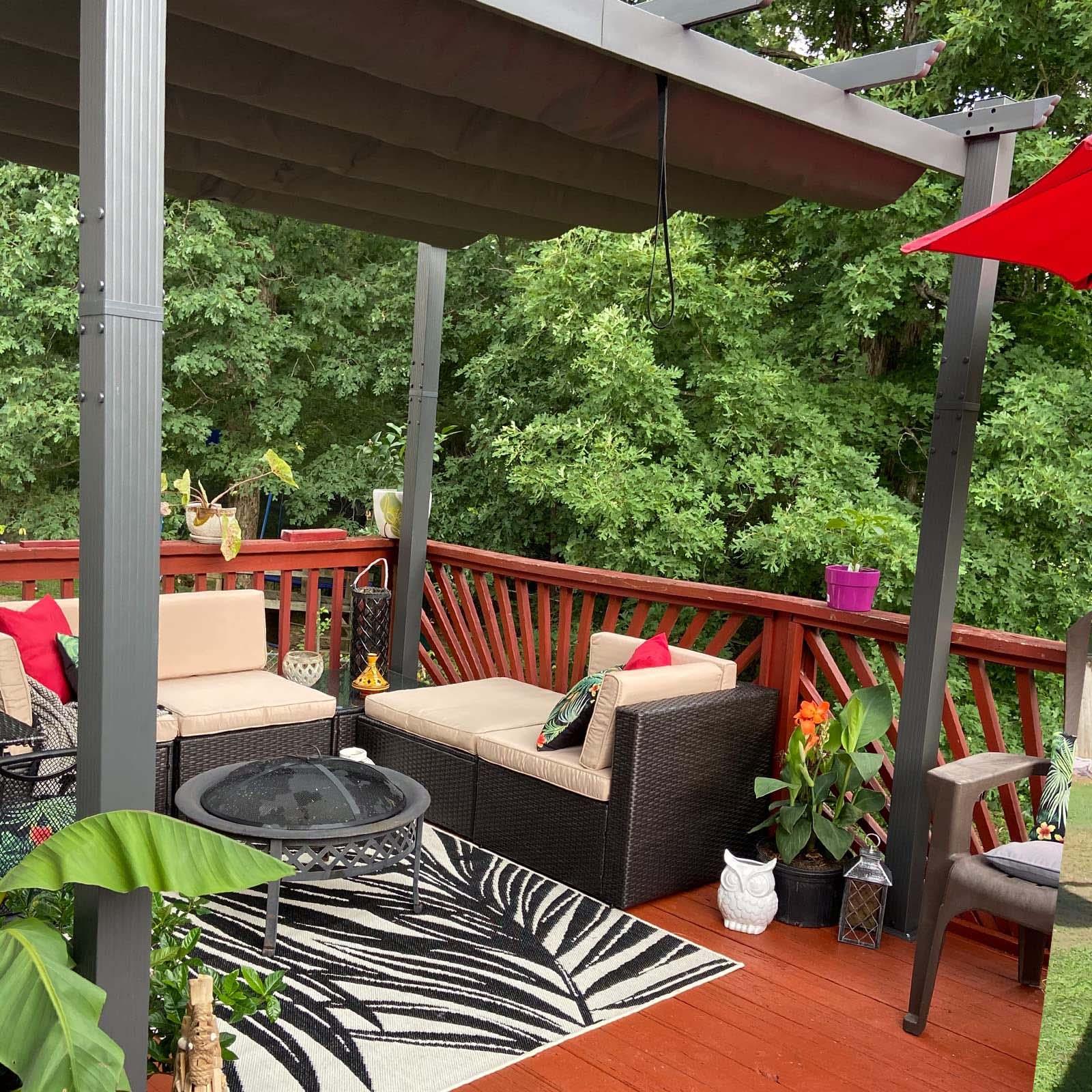 PURPLE LEAF Pergola Aluminium 3x3.65 m Tissu Teint en Fil Pergola pour Terrasse Exterieur, Toit Coulissante, Pavillon De Jardin - Purpleaf France