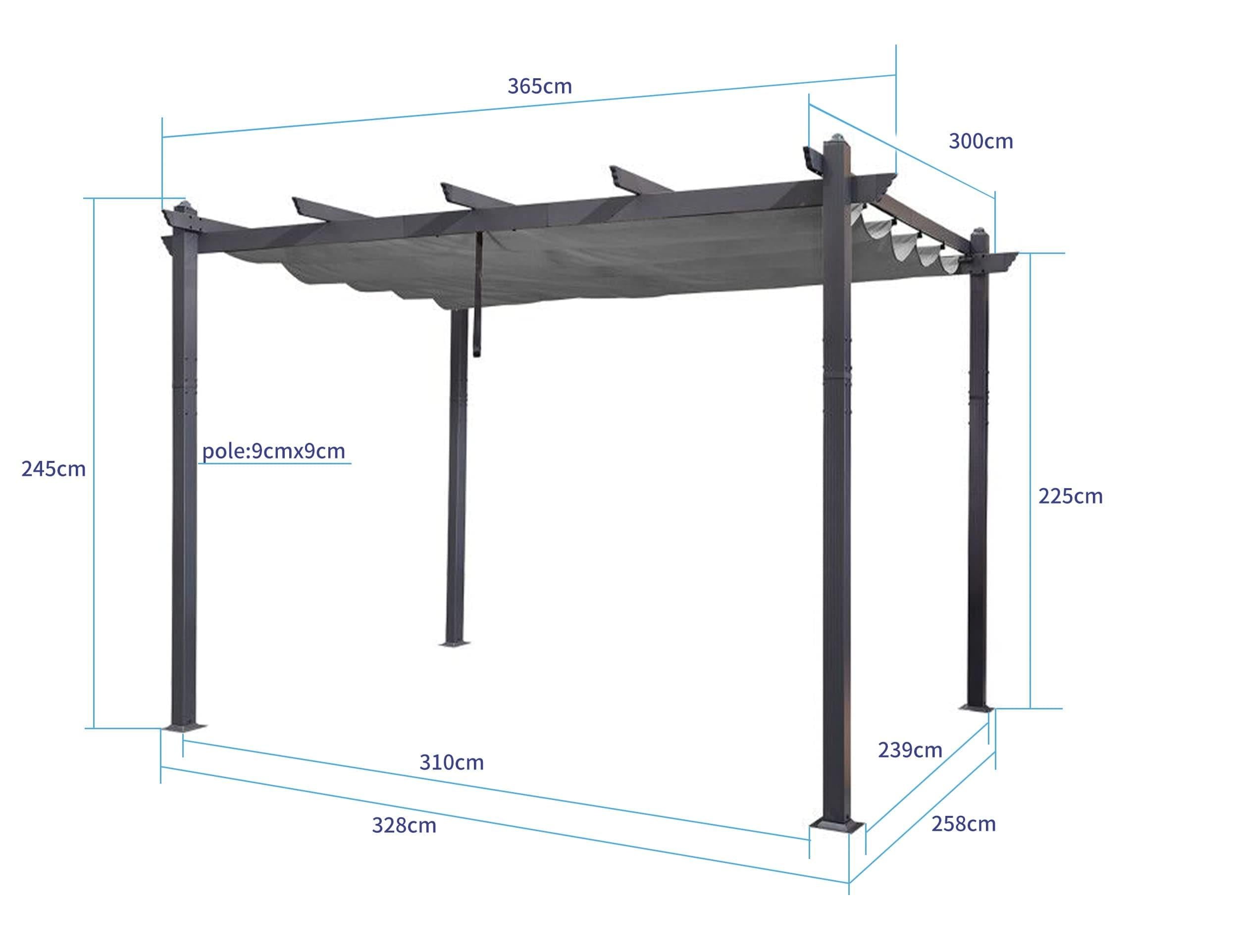 PURPLE LEAF Pergola Aluminium 3x3.65 m Tissu Teint en Fil Pergola pour Terrasse Exterieur, Toit Coulissante, Pavillon De Jardin - Purpleaf France