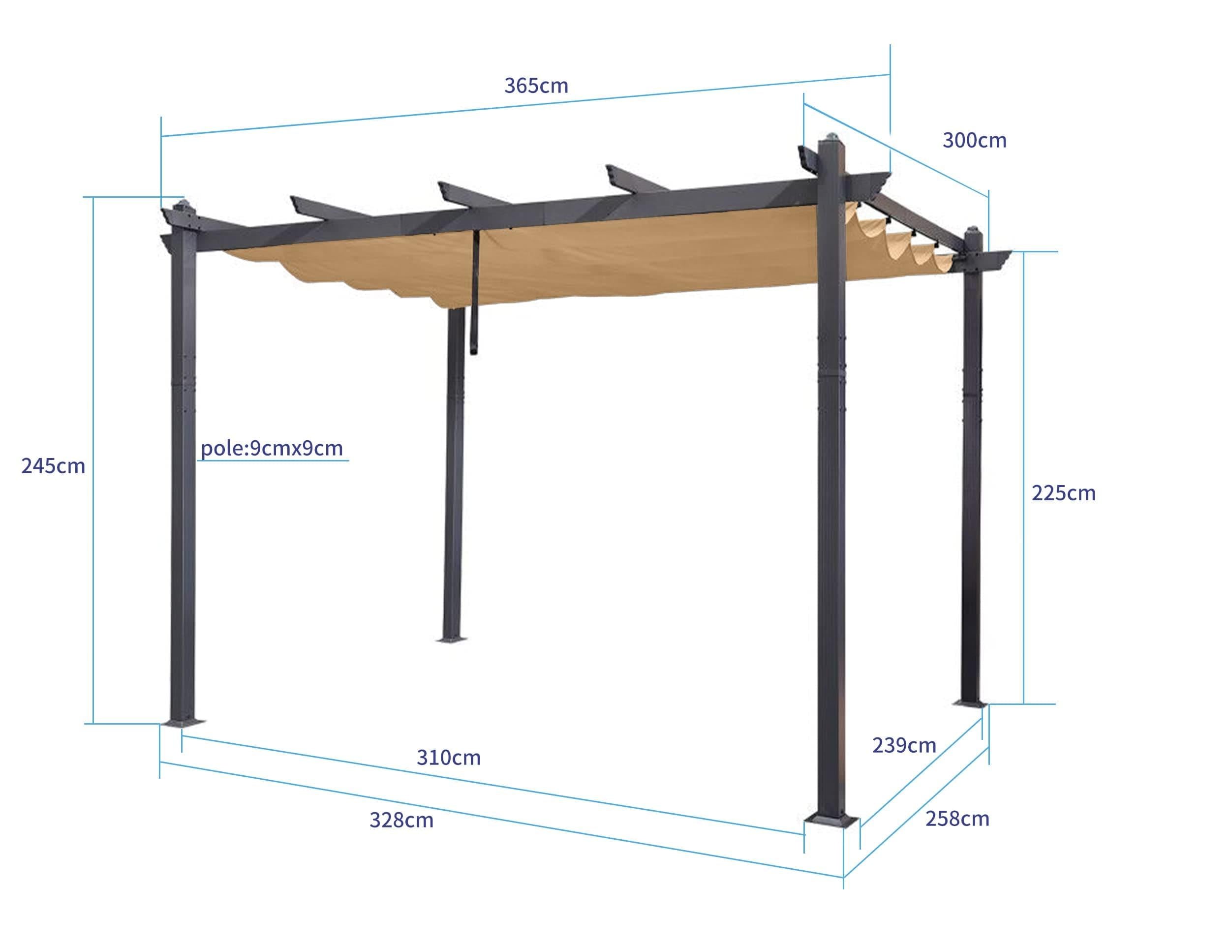 PURPLE LEAF Pergola Aluminium 3x3.65 m Tissu Teint en Fil Pergola pour Terrasse Exterieur, Toit Coulissante, Pavillon De Jardin - Purpleaf France
