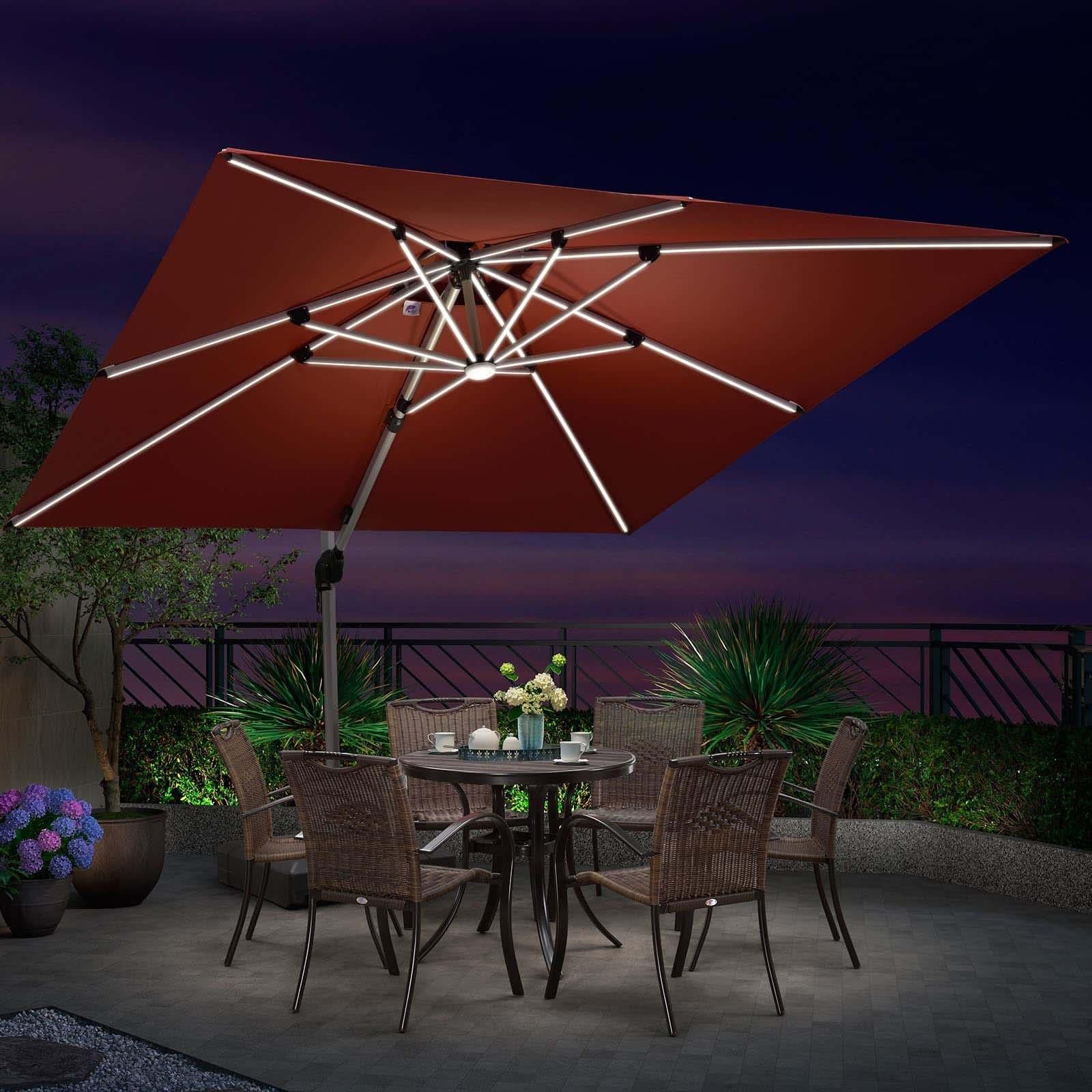 PURPLE LEAF Parasol De Jardin Exterieur 2.7 x2.7 m avec LED, Parasol Déporté Toit à Double Rotatif 360°, Parasol Excentré Inclinable, Parasol Terrasse Exterieur, Marine - Purpleaf France