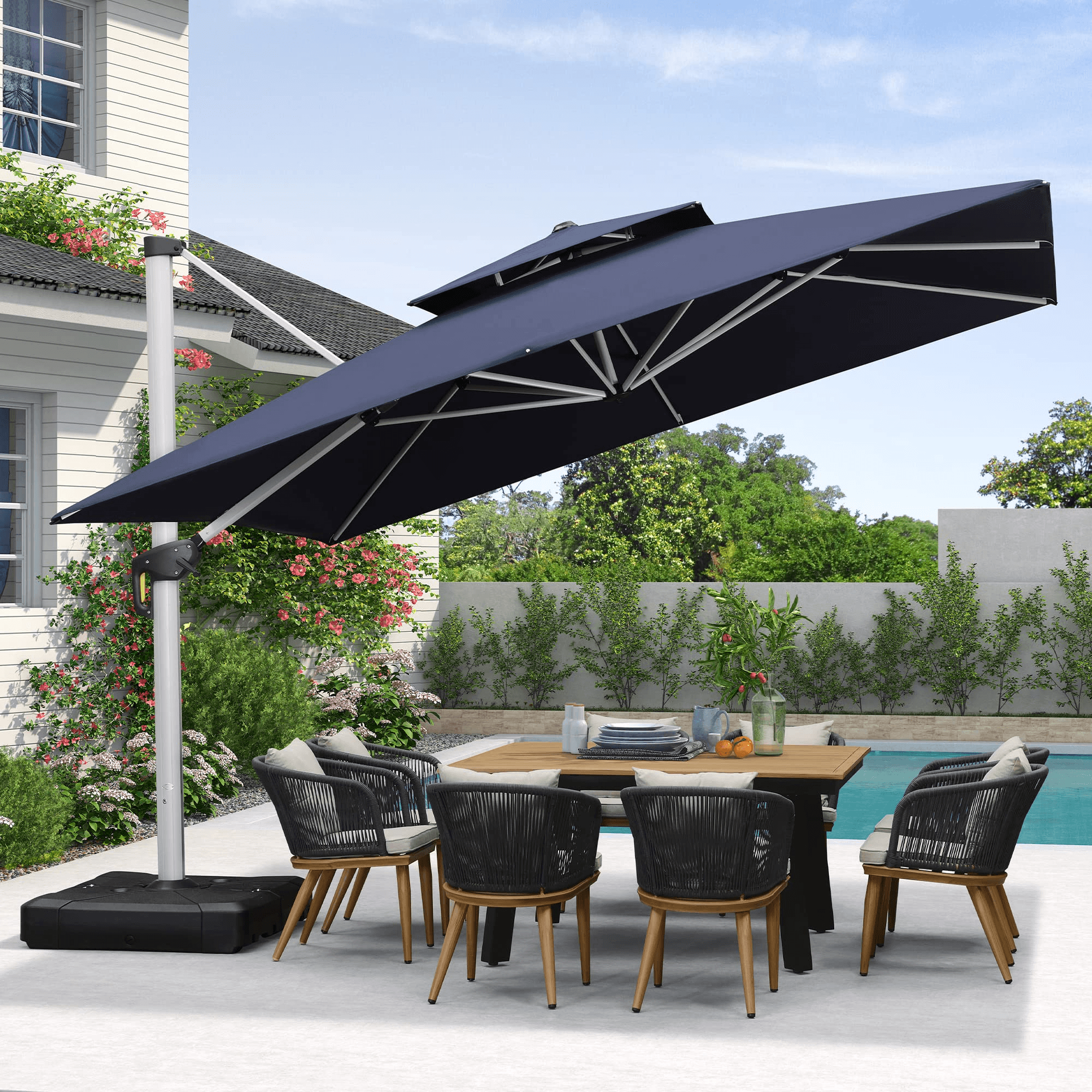 PURPLE LEAF Parasol Déporté Inclinable, Parasol De Jardin Exterieur Toit à Double Rotatif 360°,Parasol Terrasse Exterieur Luxueux - Purpleaf France