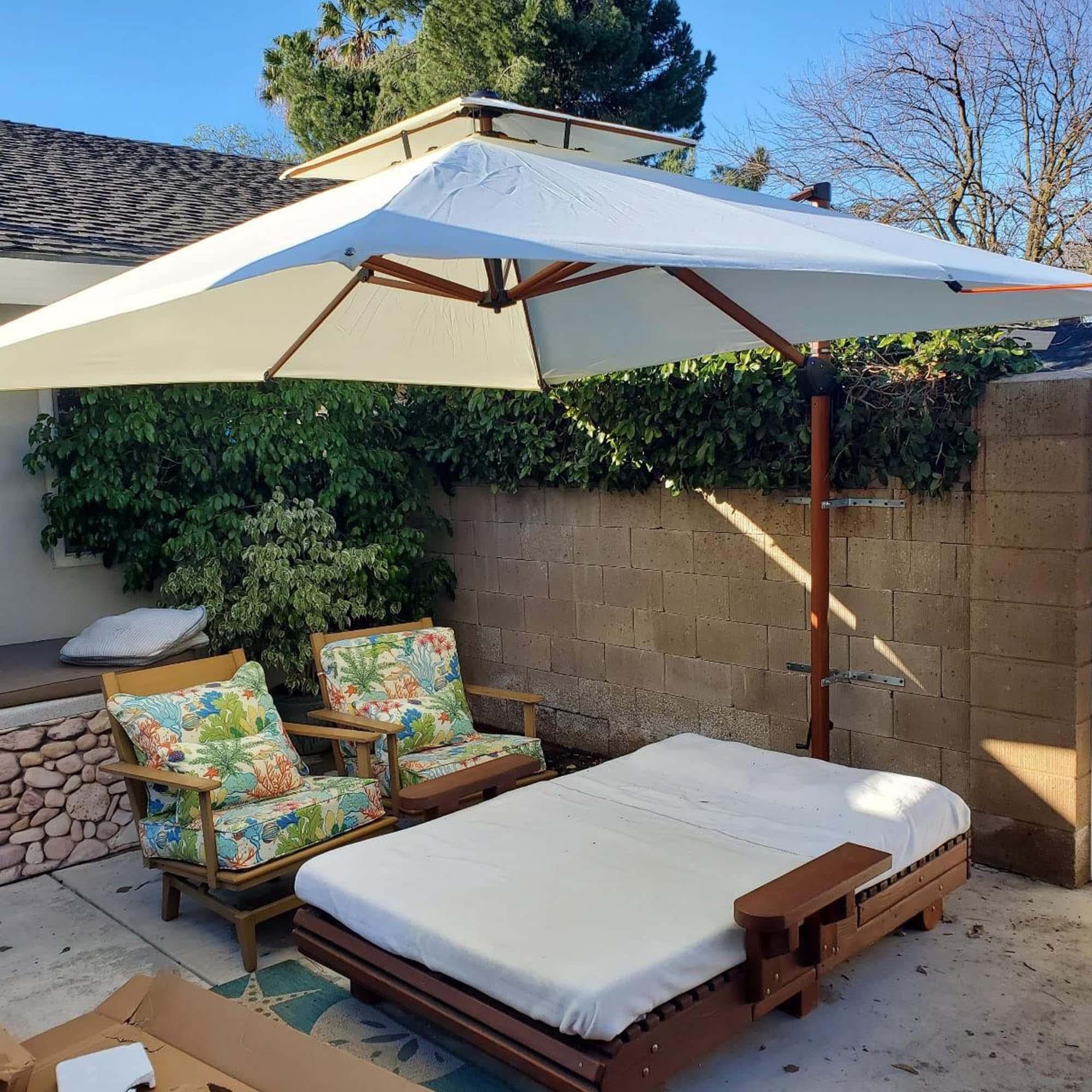 PURPLE LEAF Parasol Déporté inclinable, Grain de Bois en Aluminium Parasol De Jardin Exterieur Toit à Double Rotatif 360°,Parasol Terrasse Exterieur - Purpleaf France