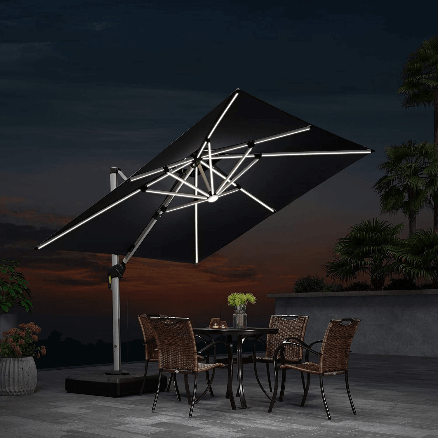 PURPLE LEAF Parasol De Jardin Exterieur Rectangulaire avec LED, Parasol Déporté Toit à Double Rotatif 360°, Parasol Excentré Inclinable, Parasol Terrasse Exterieur - Purpleaf France