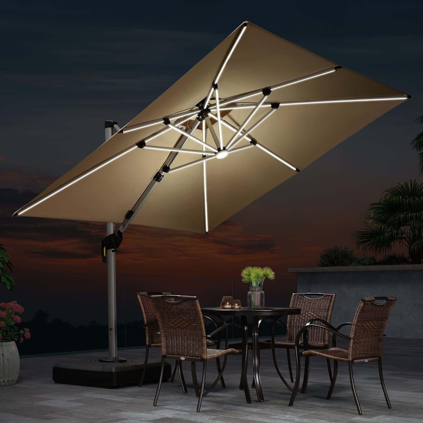 PURPLE LEAF Parasol De Jardin Exterieur 2.7 x2.7 m avec LED, Parasol Déporté Toit à Double Rotatif 360°, Parasol Excentré Inclinable, Parasol Terrasse Exterieur, Marine - Purpleaf France