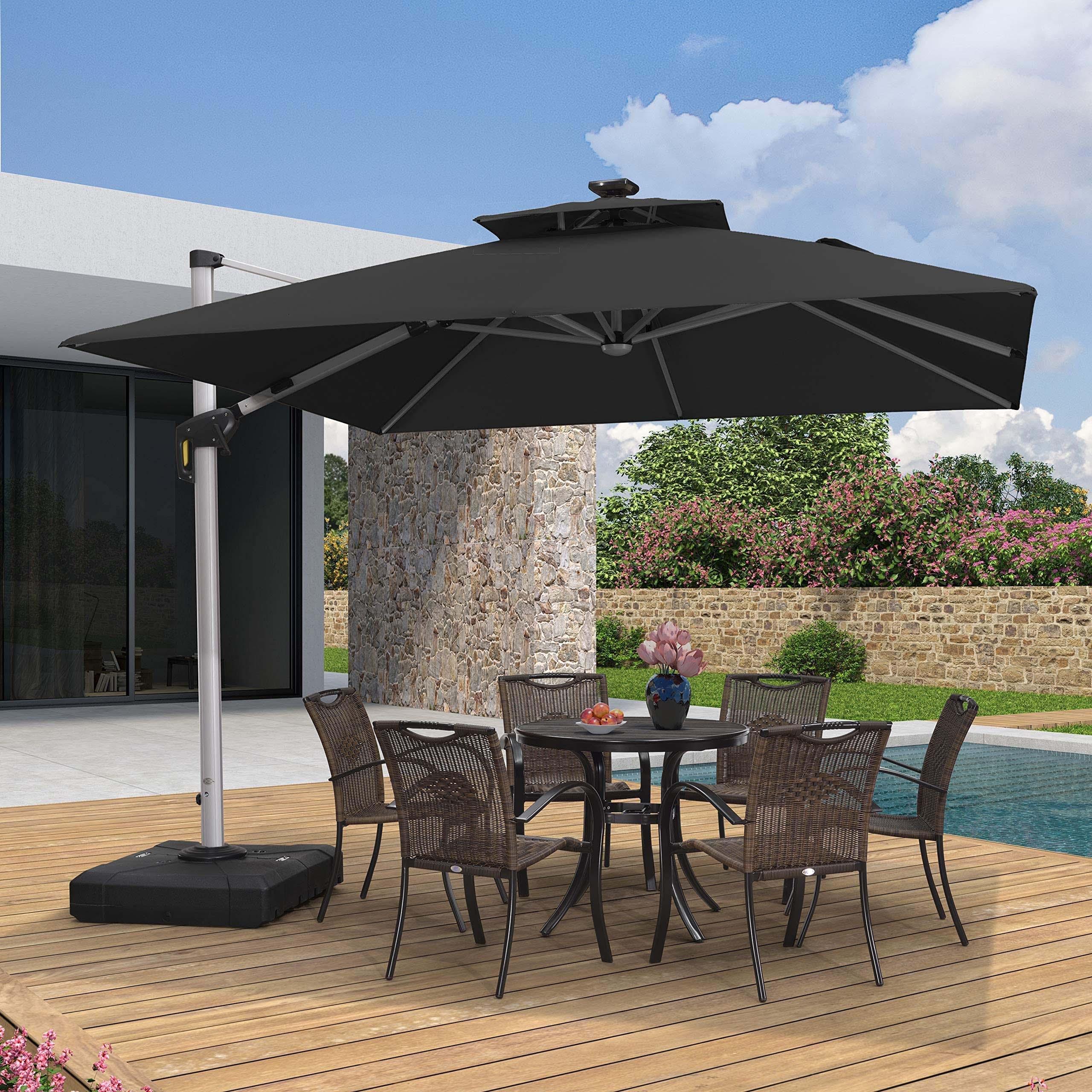 PURPLE LEAF Parasol De Jardin Exterieur 2.7 x2.7 m avec LED, Parasol Déporté Toit à Double Rotatif 360°, Parasol Excentré Inclinable, Parasol Terrasse Exterieur, Marine - Purpleaf France