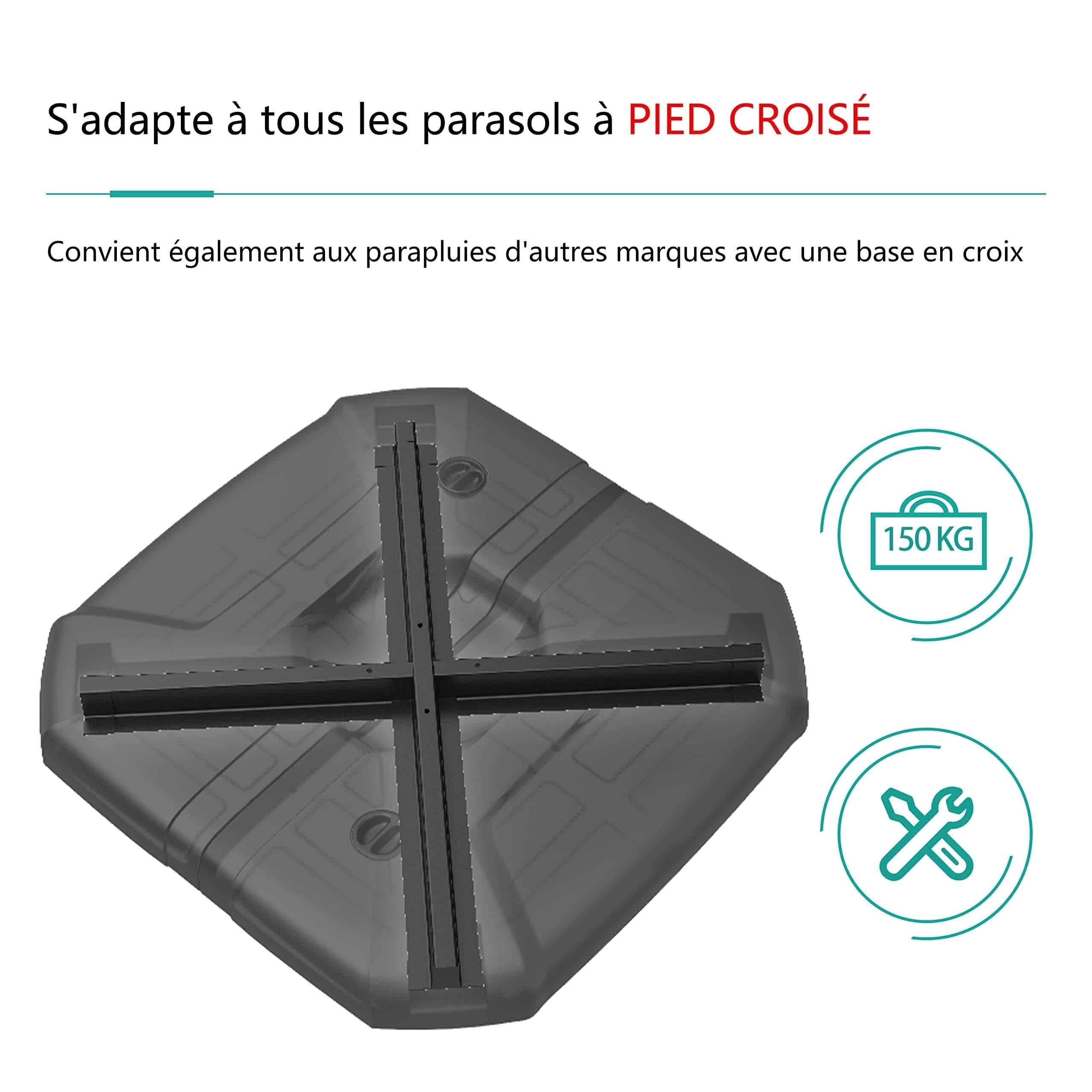 PURPLE LEAF Pieds de Parasol pour Parasol déporté, Base lestée, A remplir d'eau ou de Sable jusqu'à 150 kg, Noir - Purpleaf France