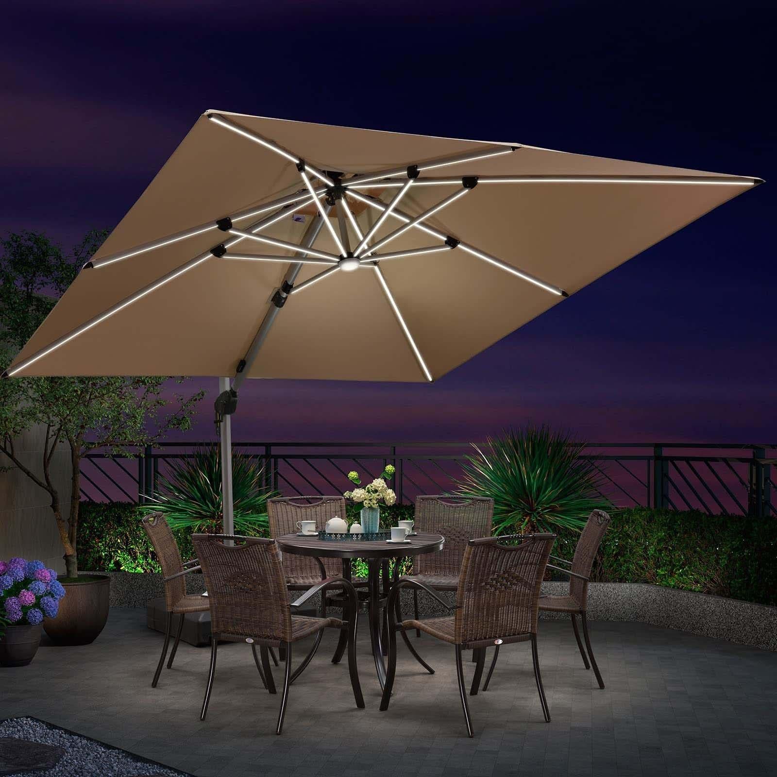 PURPLE LEAF Parasol De Jardin Exterieur 2.7 x2.7 m avec LED, Parasol Déporté Toit à Double Rotatif 360°, Parasol Excentré Inclinable, Parasol Terrasse Exterieur, Marine - Purpleaf France
